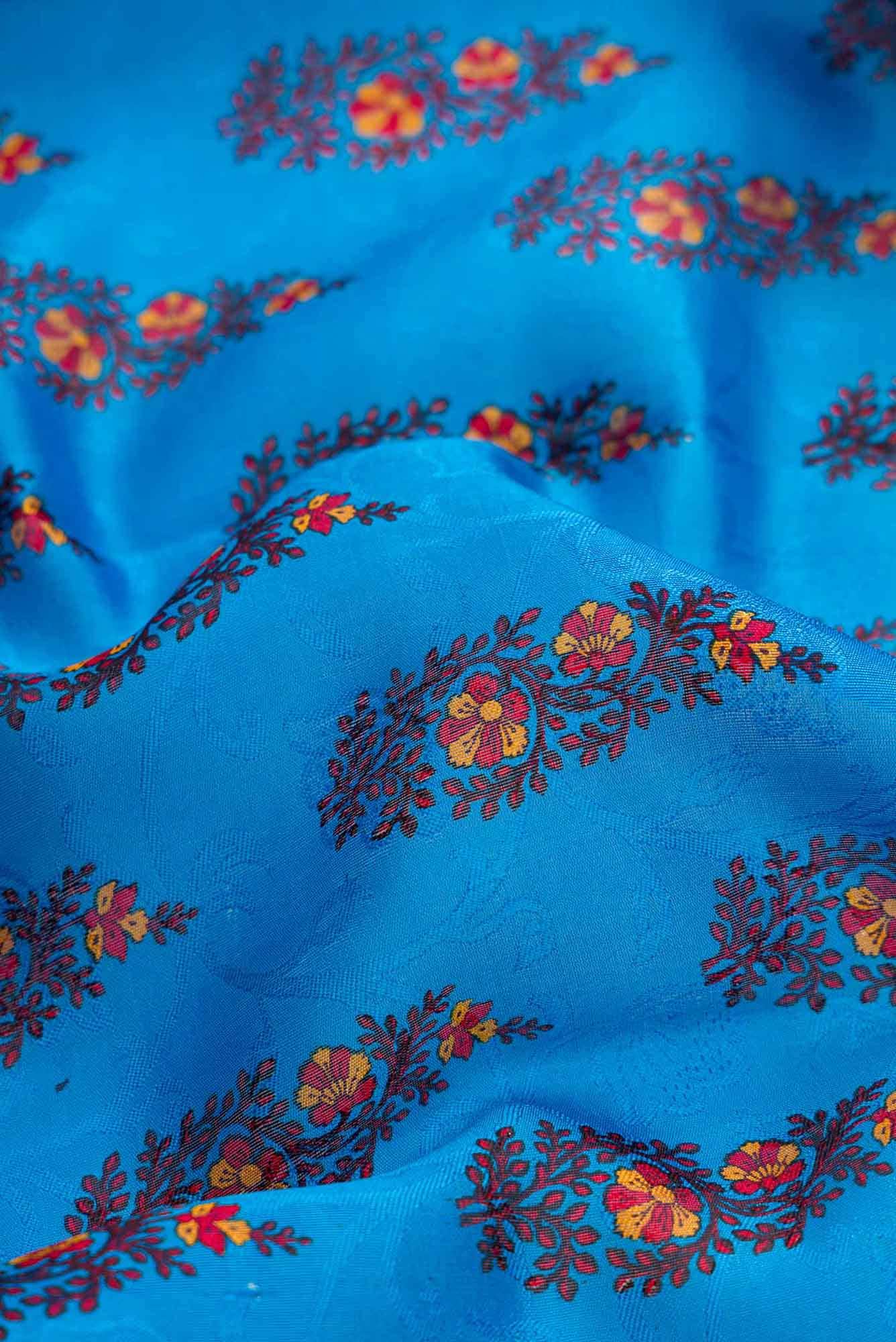Peacock Blue Dual Tone Printed Silk Saree