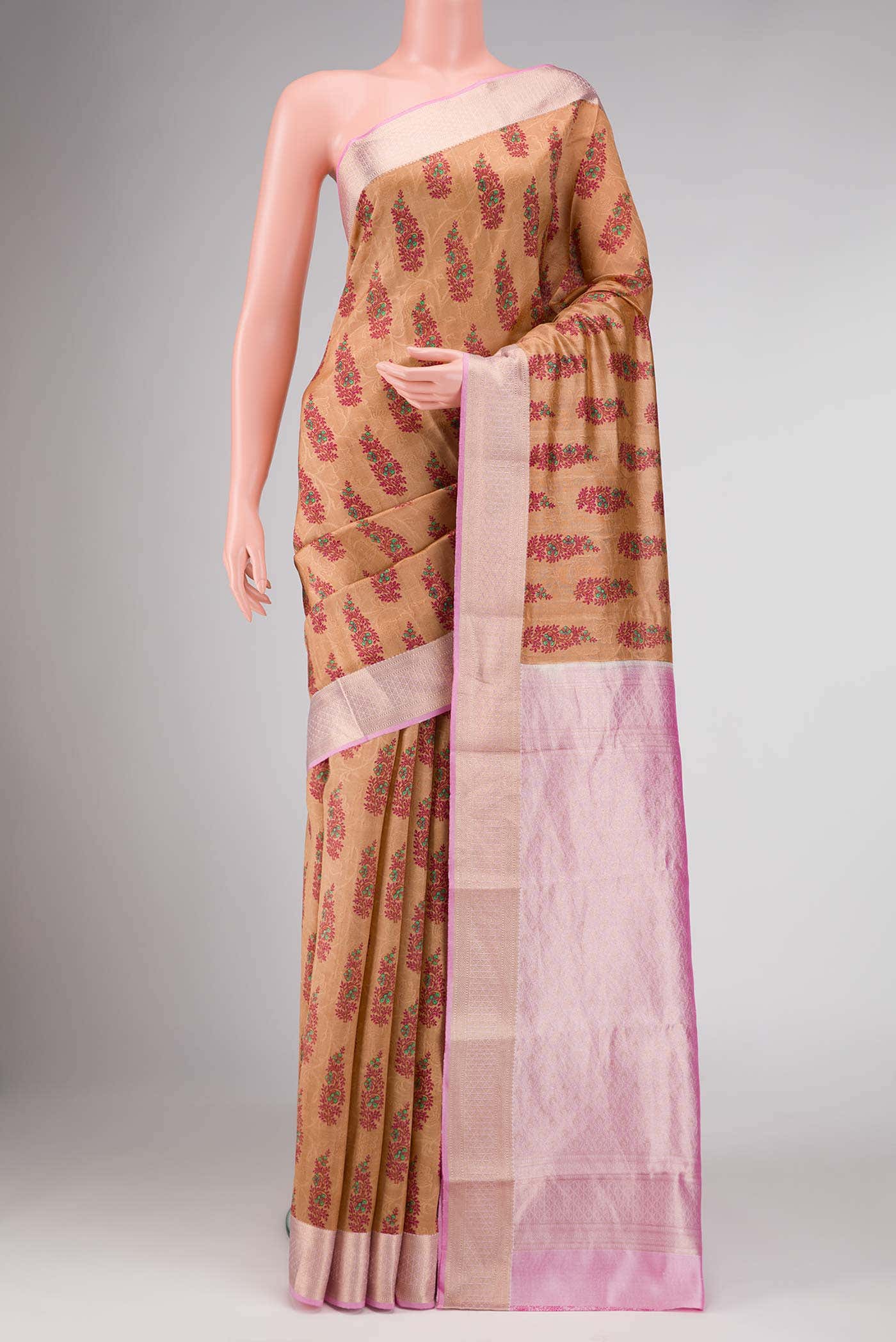 Brown Dual Tone Printed Silk Saree