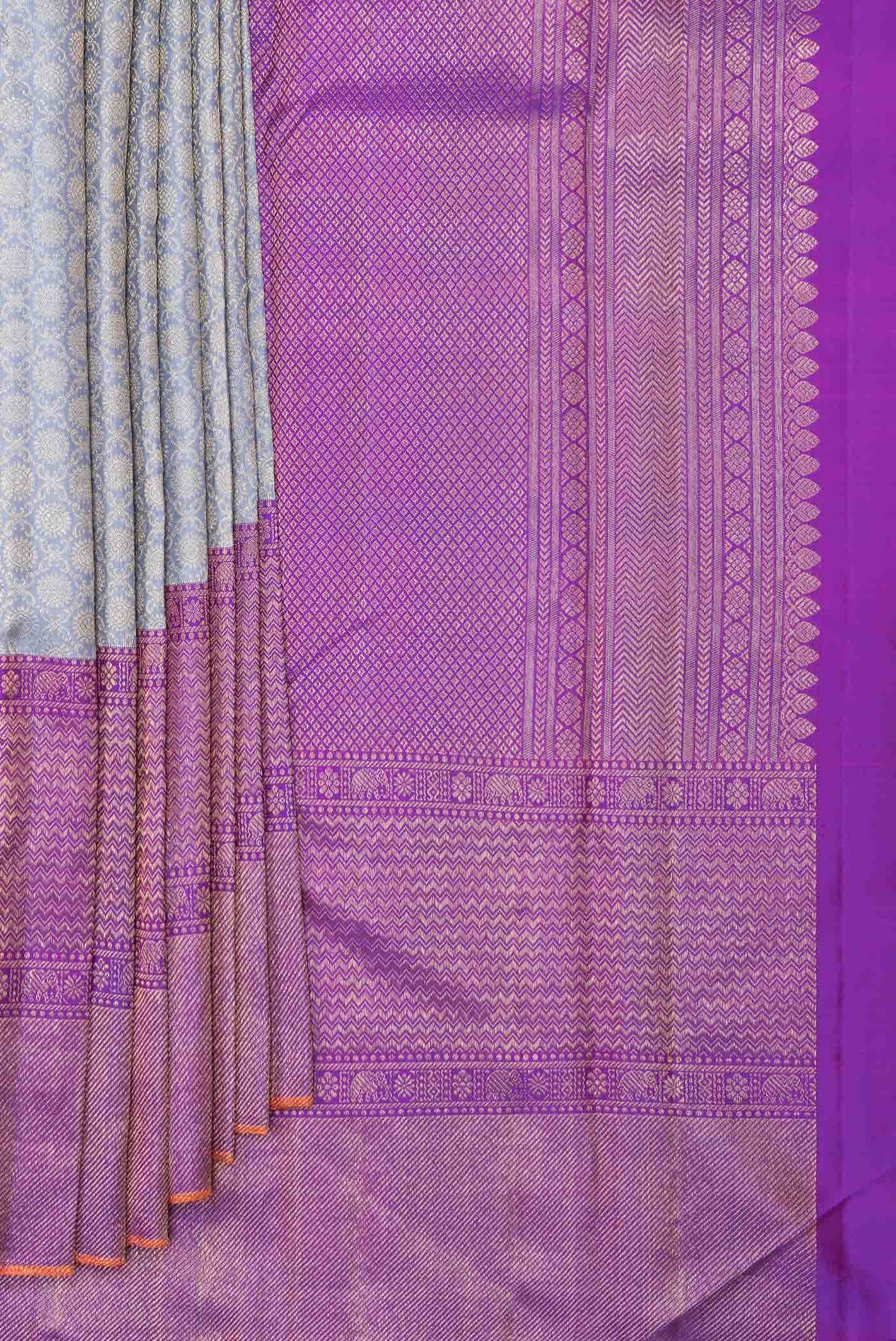 Pure Silk Pure Zari Grey Dual Tone Kanchipuram Saree