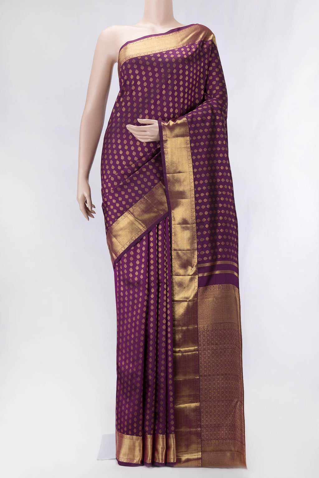 Pure Silk Pure Zari Magenta Dual Tone Kanchipuram Saree