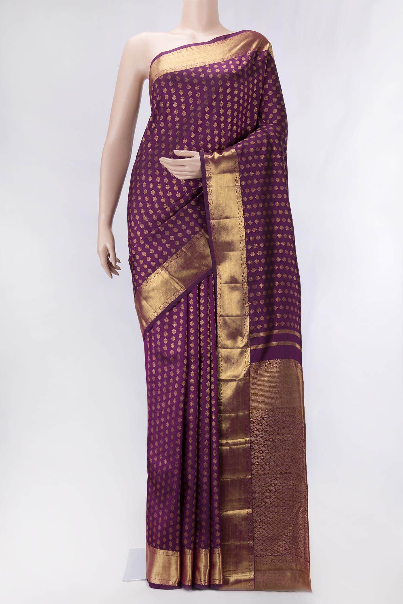 Pure Silk Pure Zari Magenta Dual Tone Kanchipuram Saree