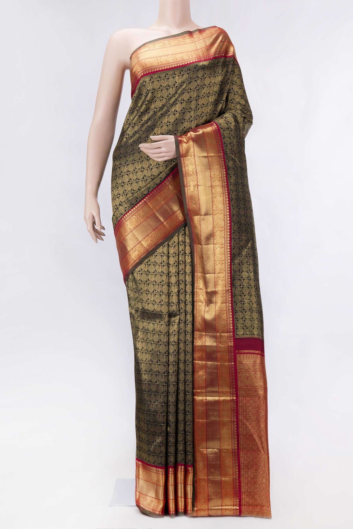 Pure Silk Pure Zari Black Kanjivaram Saree