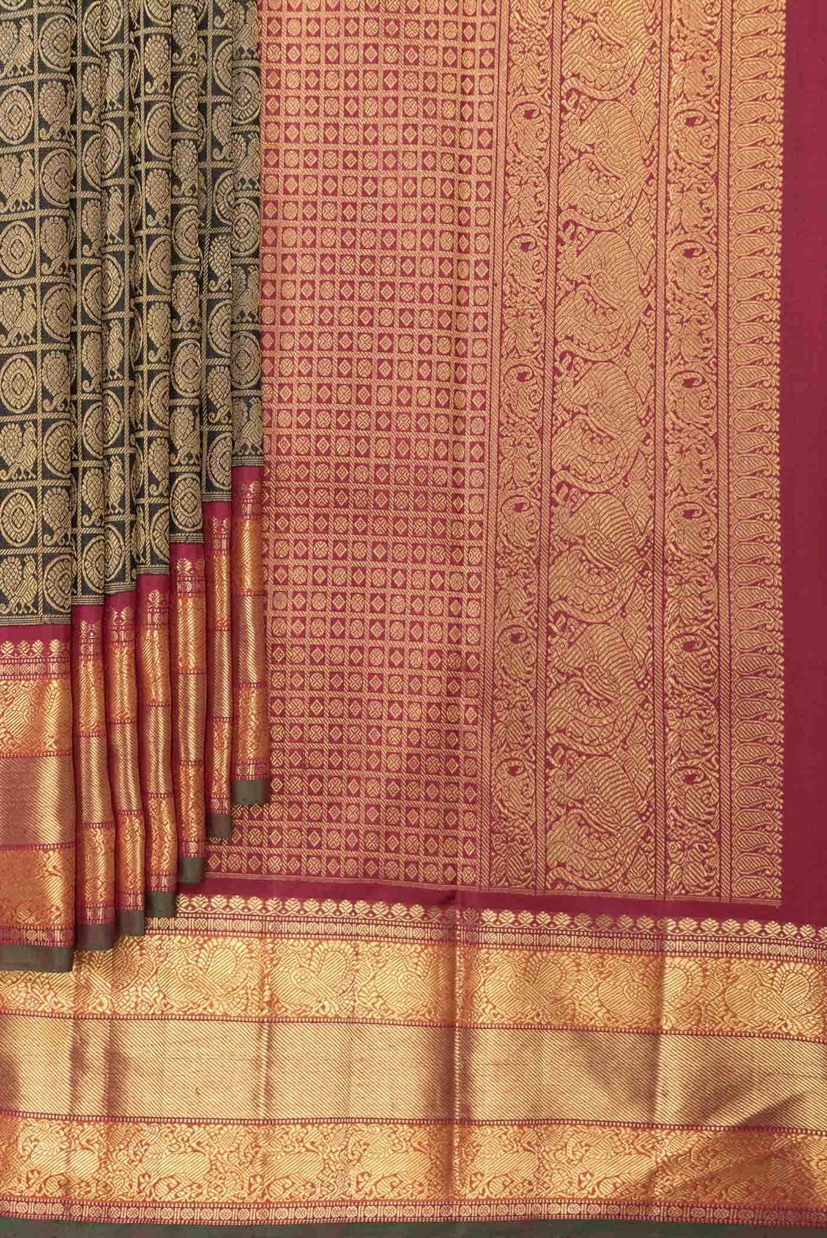 Pure Silk Pure Zari Black Kanjivaram Saree