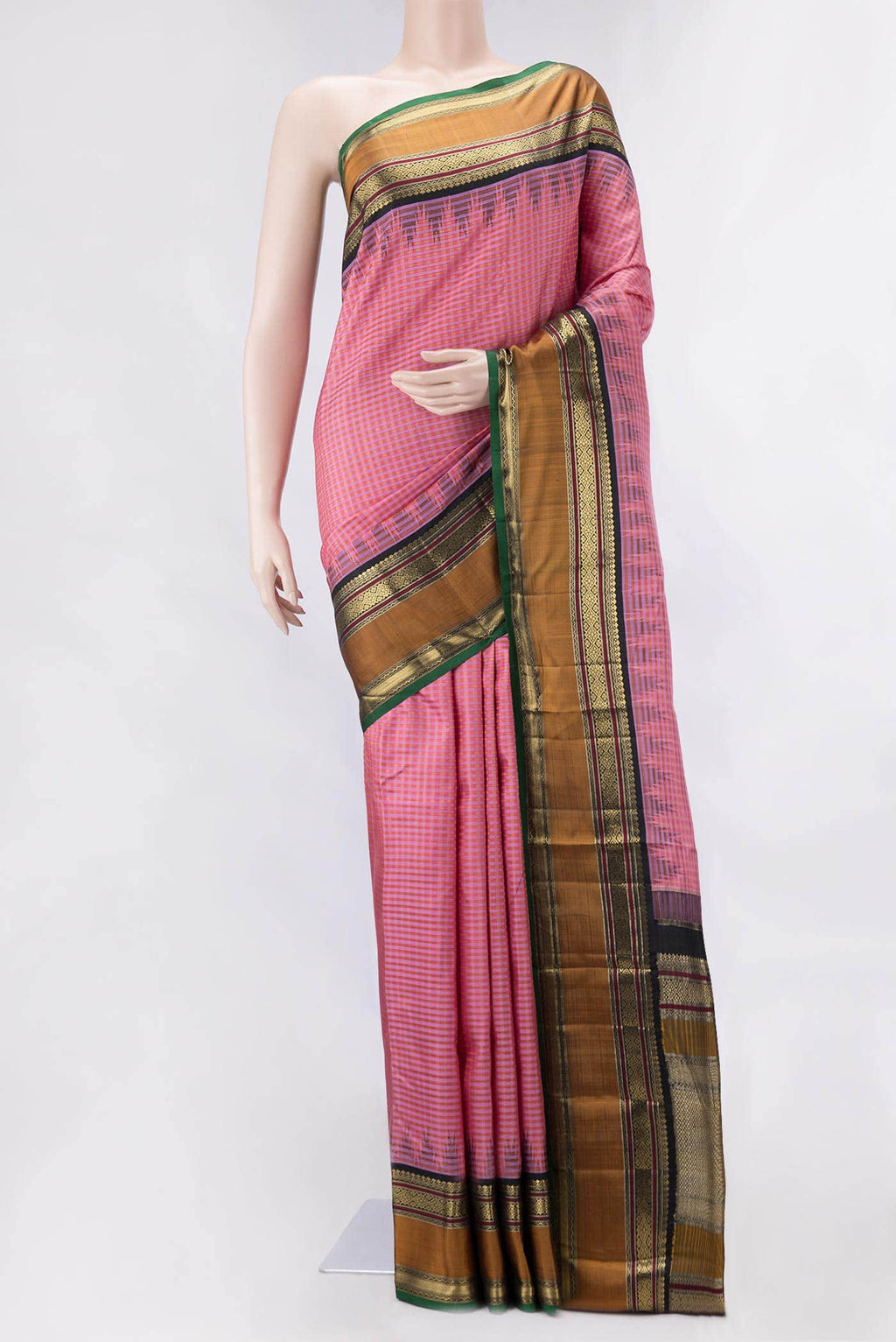 Pure Silk Pure Zari Pink Dual Tone Kanchipuram Saree