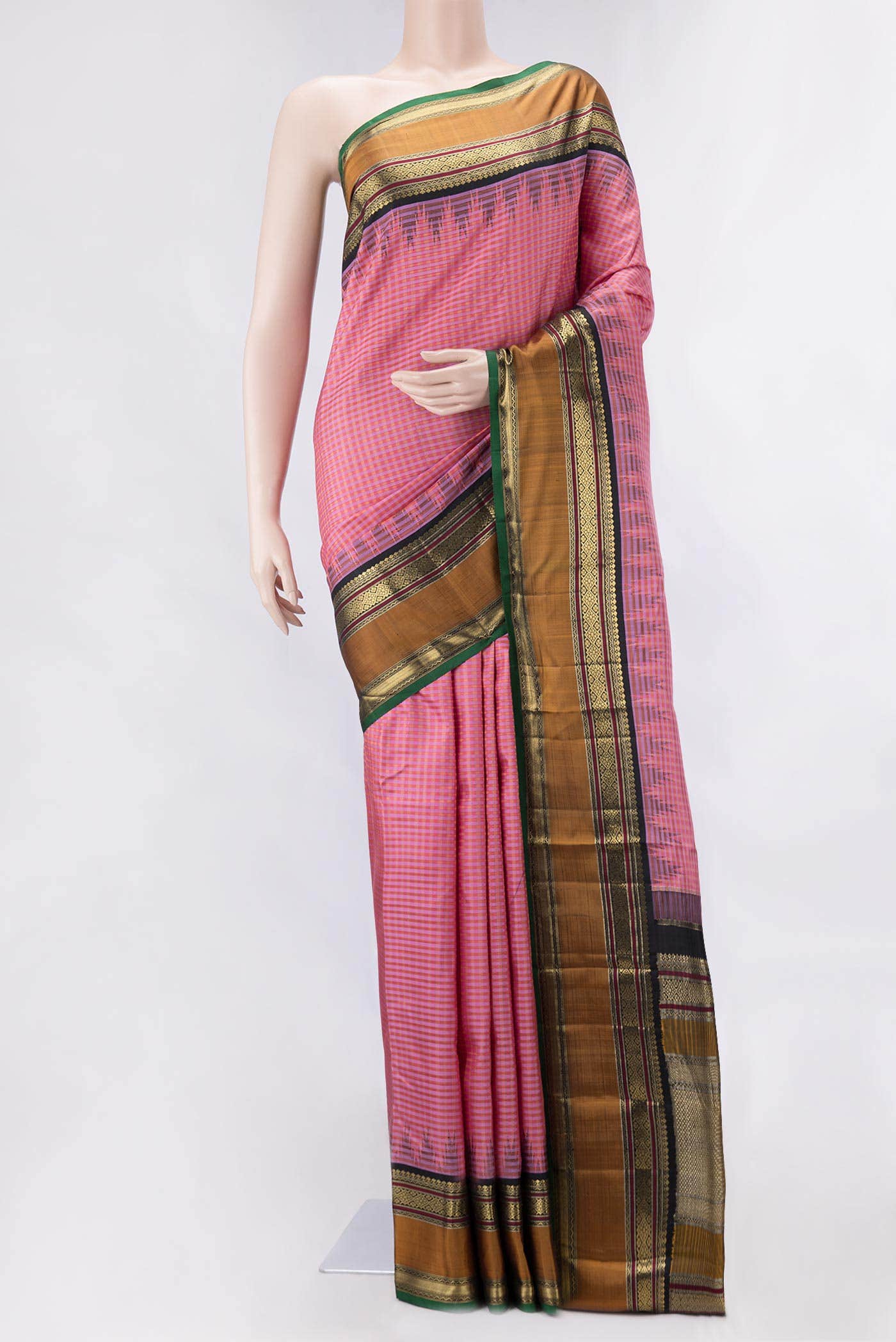 Pure Silk Pure Zari Pink Dual Tone Kanchipuram Saree