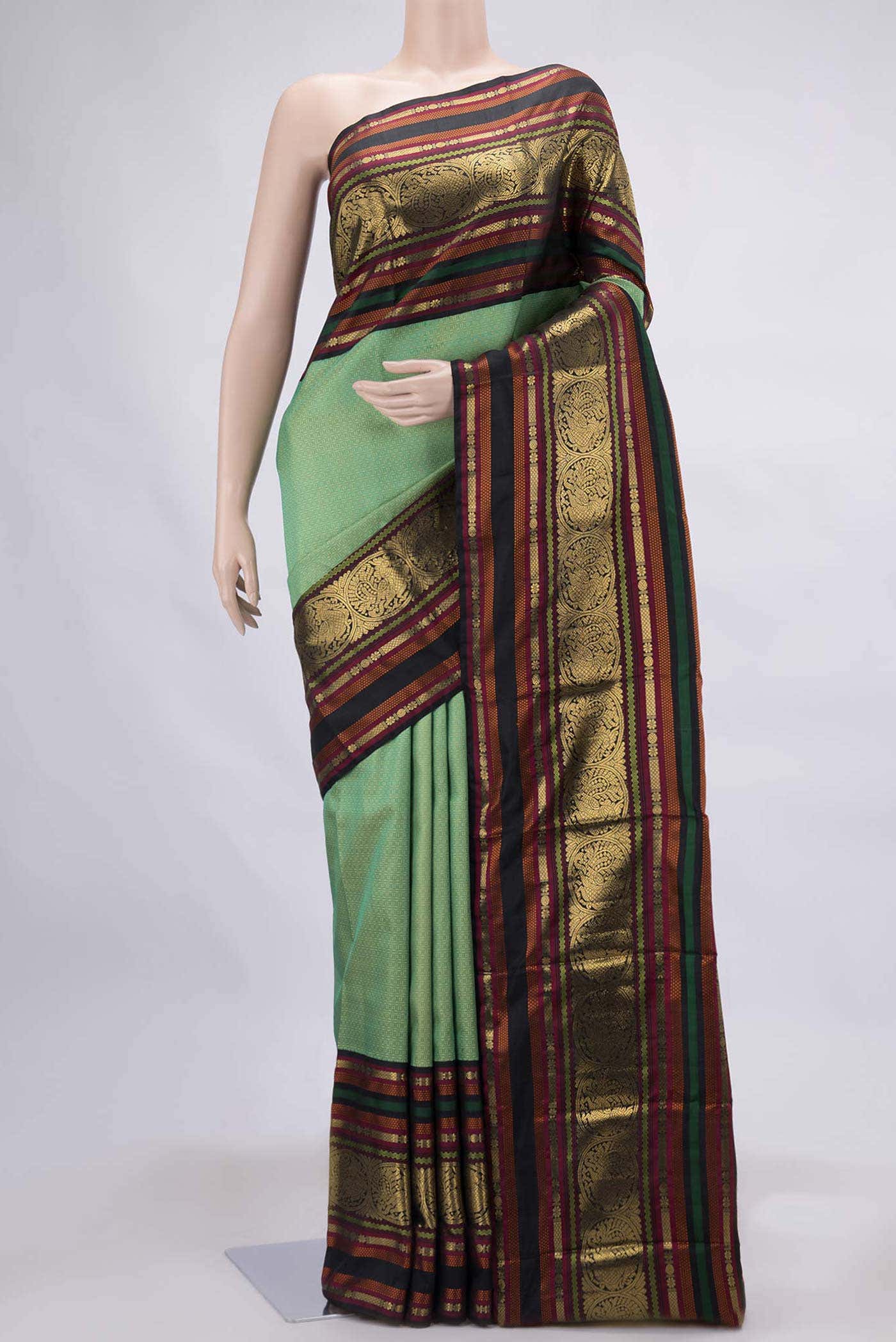 Pure Silk Pure Zari Green Dual Tone Kanchipuram Saree