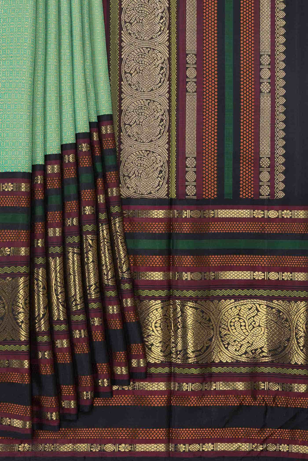 Pure Silk Pure Zari Green Dual Tone Kanchipuram Saree