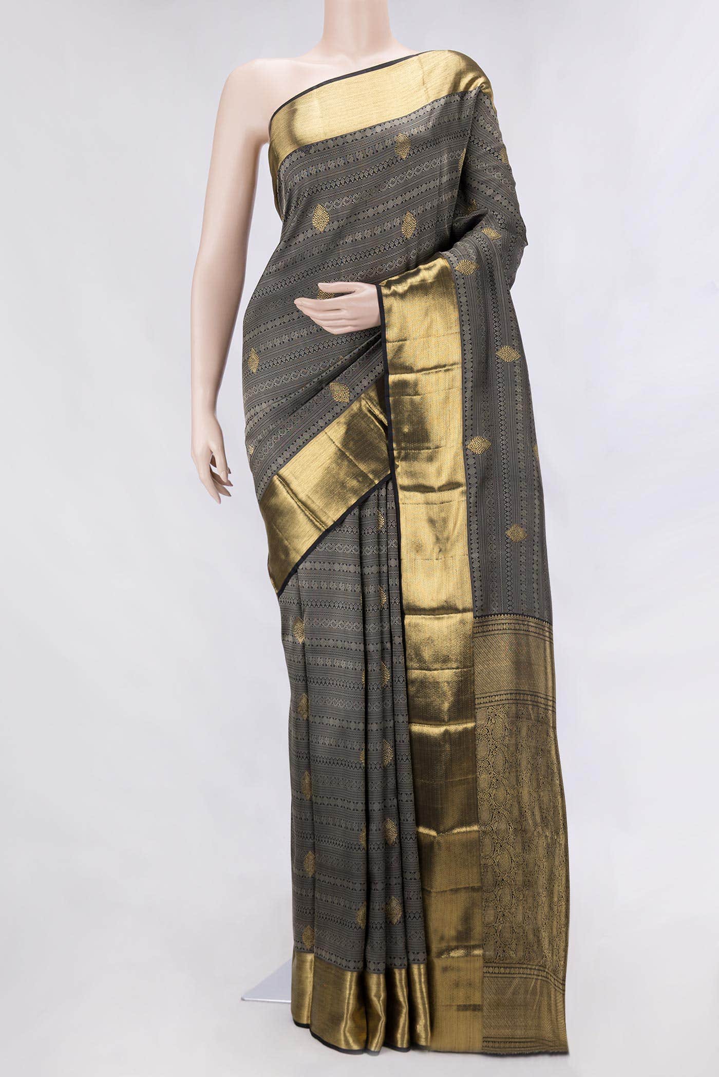Pure Silk Pure Zari Black Kanchipuram Saree