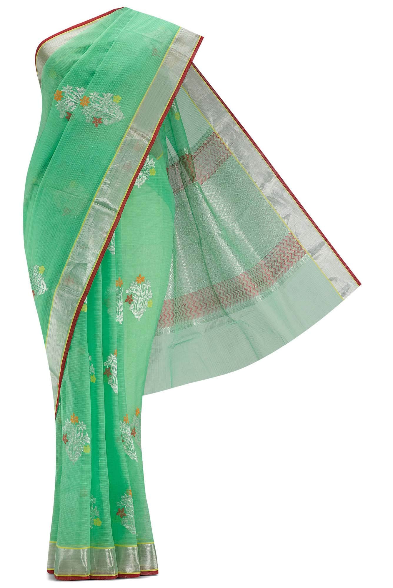 Pure Silk Pure Zari Green Dual Tone Kota Saree