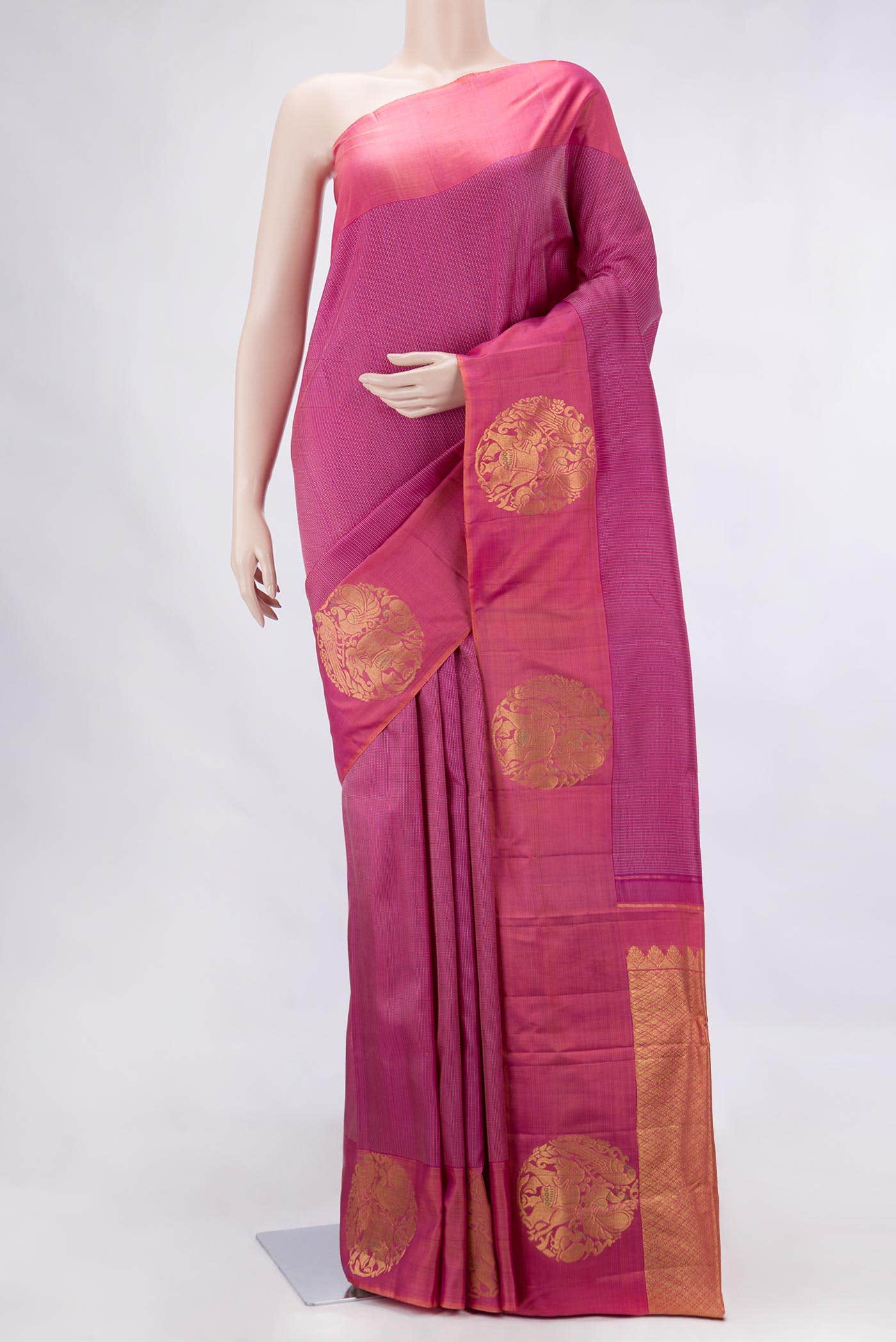 Pure Silk Pure Zari Pink Dual Tone Kanchipuram Saree