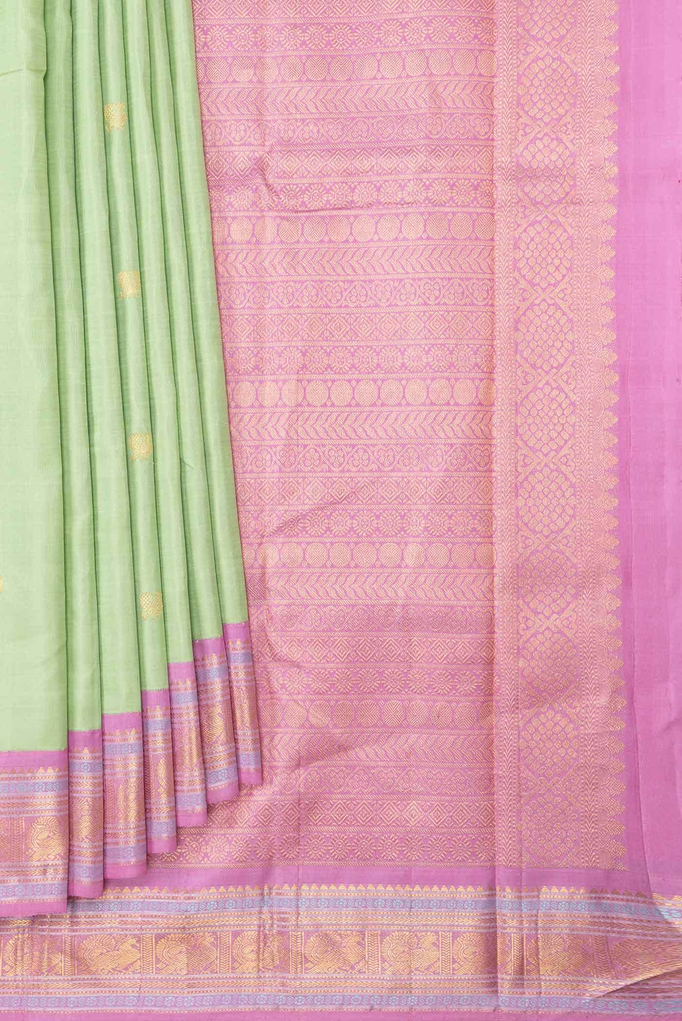 Pure Silk Pure Zari Pista Green Kanchipuram Saree