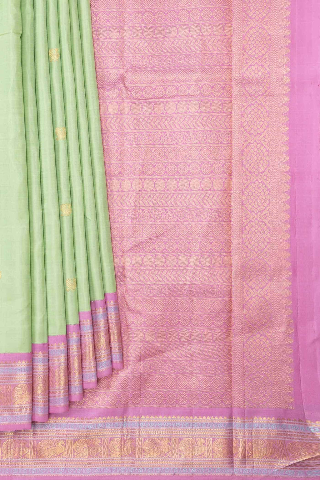 Pure Silk Pure Zari Pista Green Kanchipuram Saree