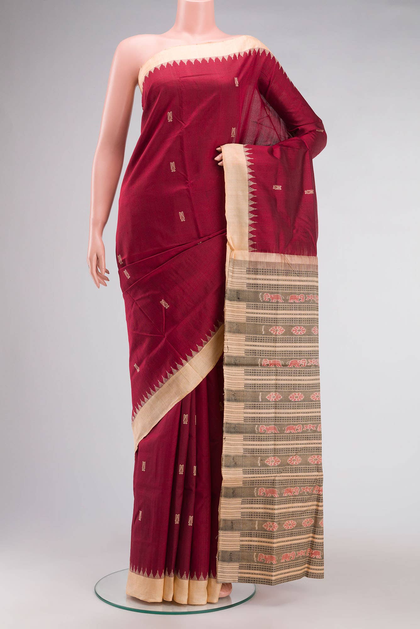 Maroon Orissa Silk Saree