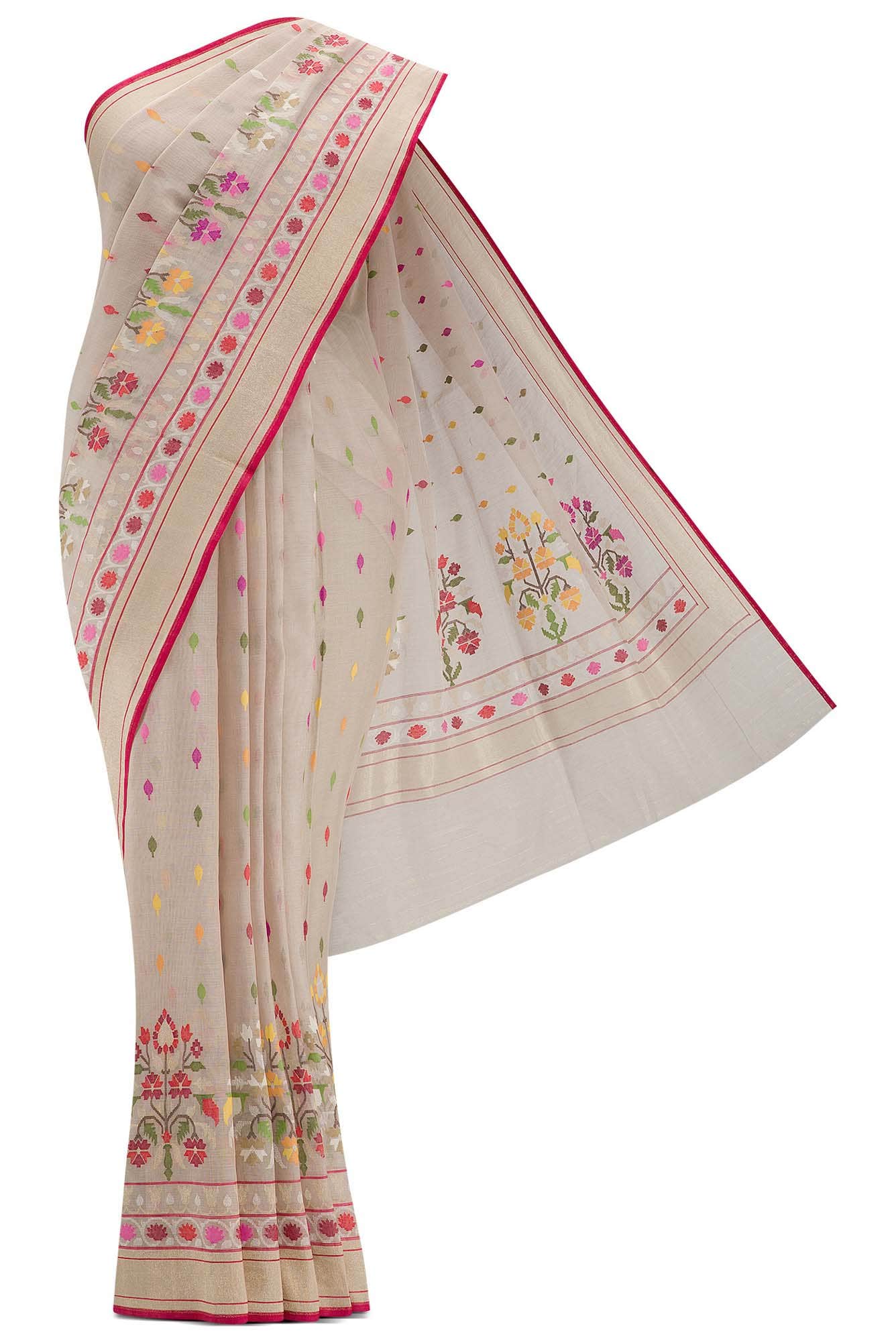 Pure Silk Pure Zari Rose pink Dual Tone Banarasi Cotton Saree