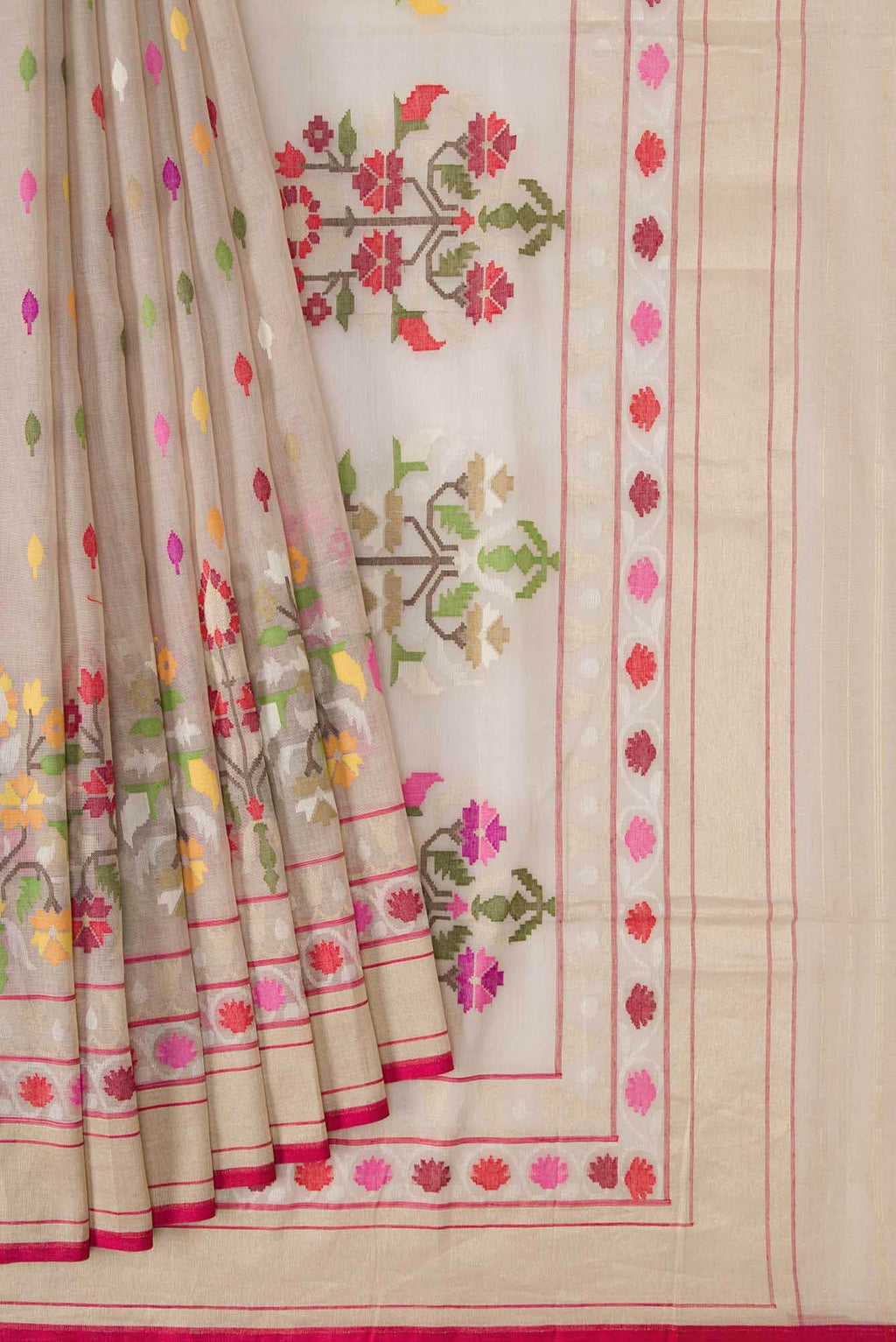 Pure Silk Pure Zari Rose pink Dual Tone Banarasi Cotton Saree