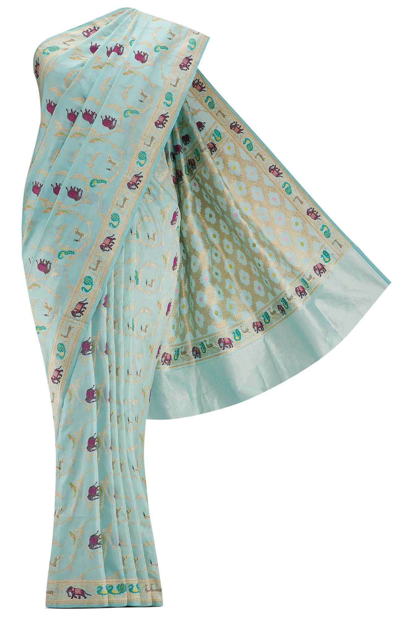 Sky Blue Dual Tone Banarasi Silk Saree