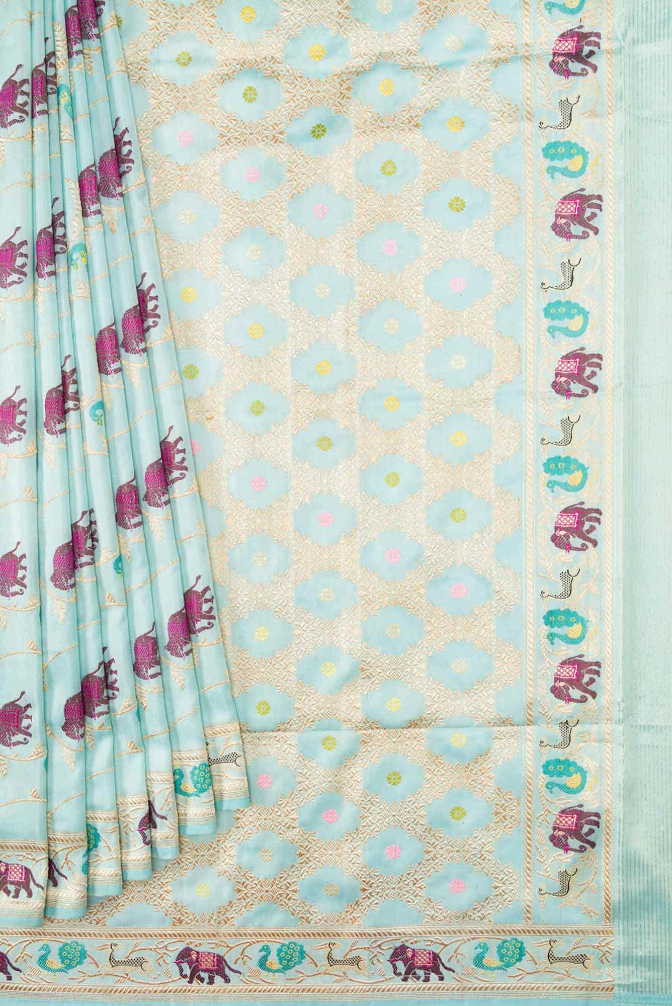 Sky Blue Dual Tone Banarasi Silk Saree