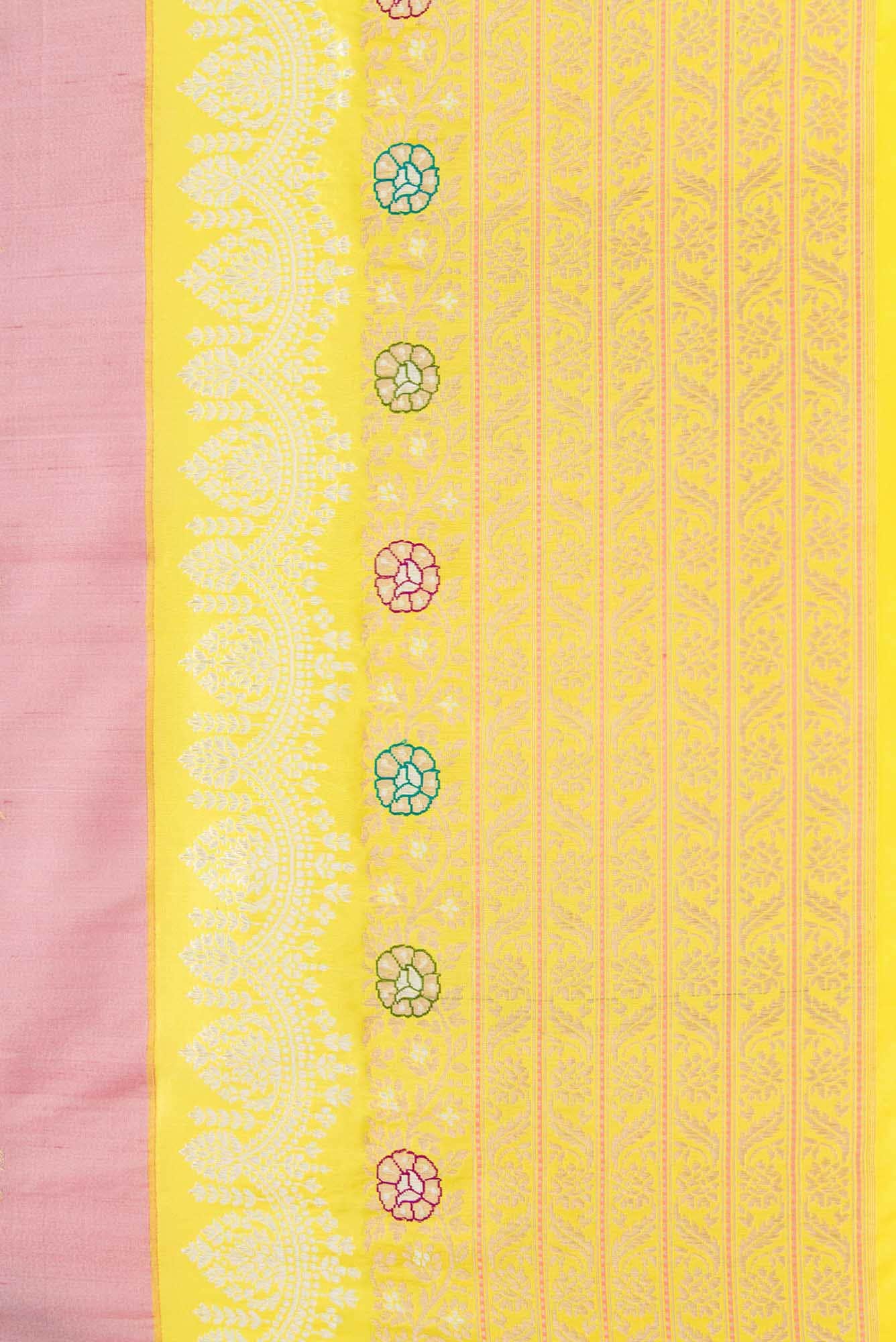 Pure Silk Pure Zari Pink and Off White Dual Tone Banarasi Saree