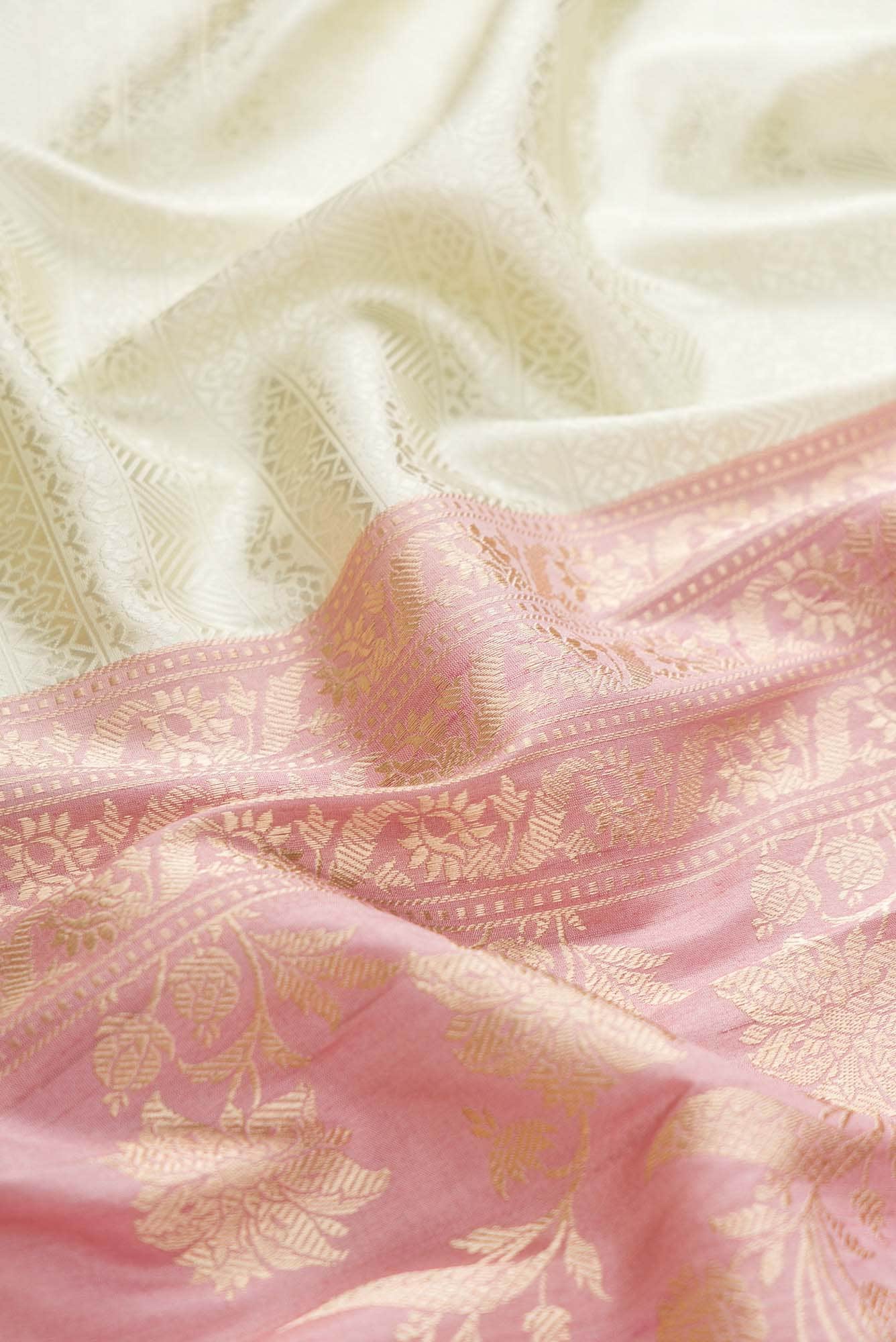 Pure Silk Pure Zari Pink and Off White Dual Tone Banarasi Saree