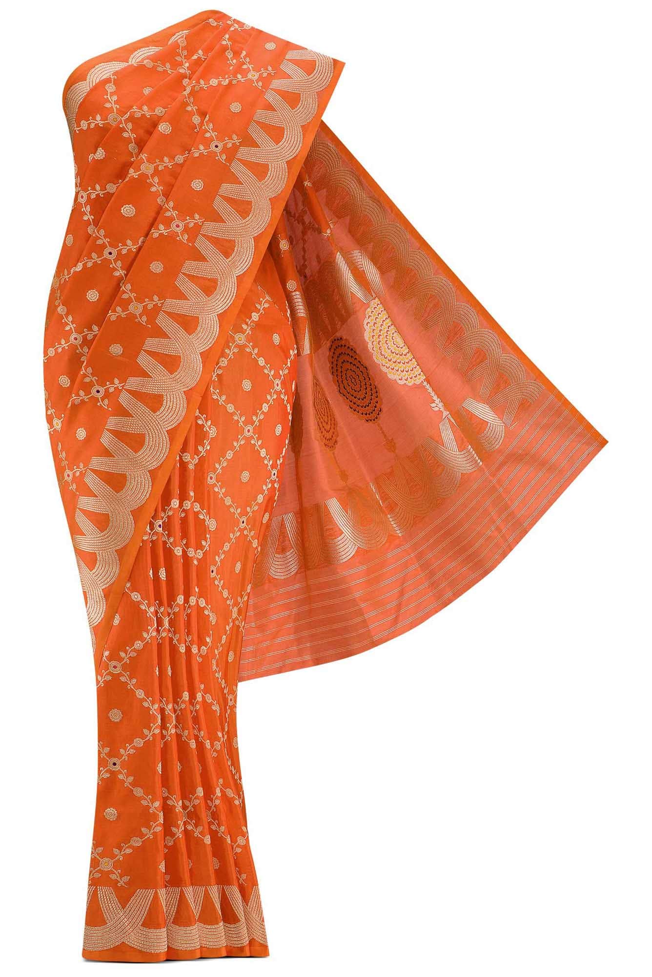 Orange Dual Tone Banarasi Silk Saree