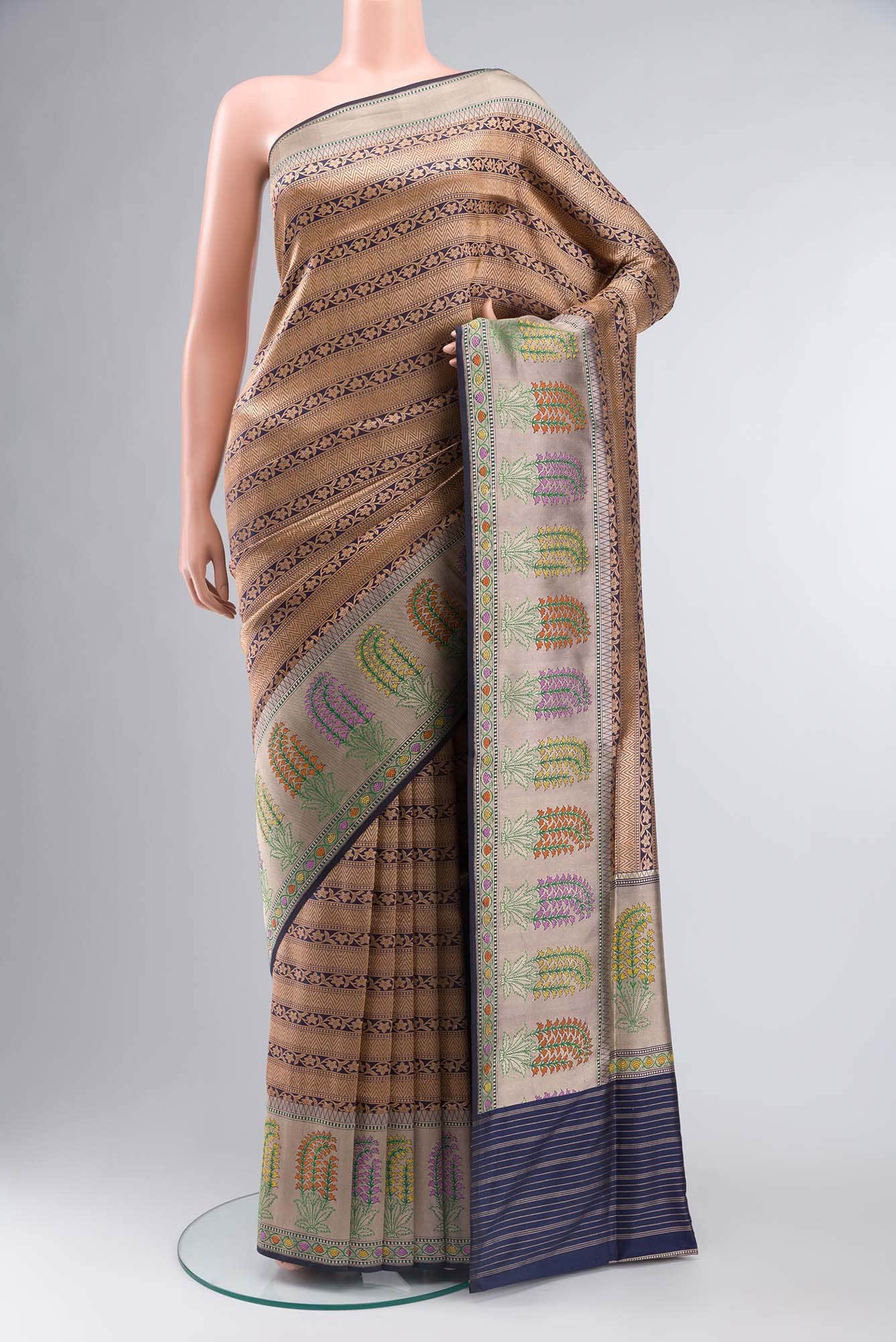 Pure Silk Pure Zari Navy Blue Banarasi Saree