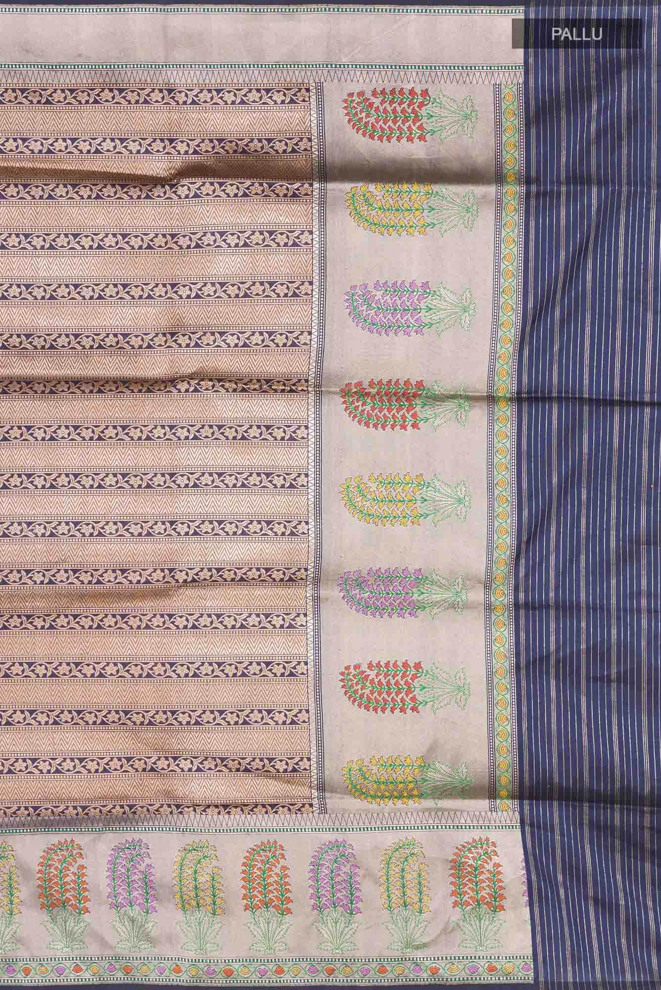 Pure Silk Pure Zari Navy Blue Banarasi Saree