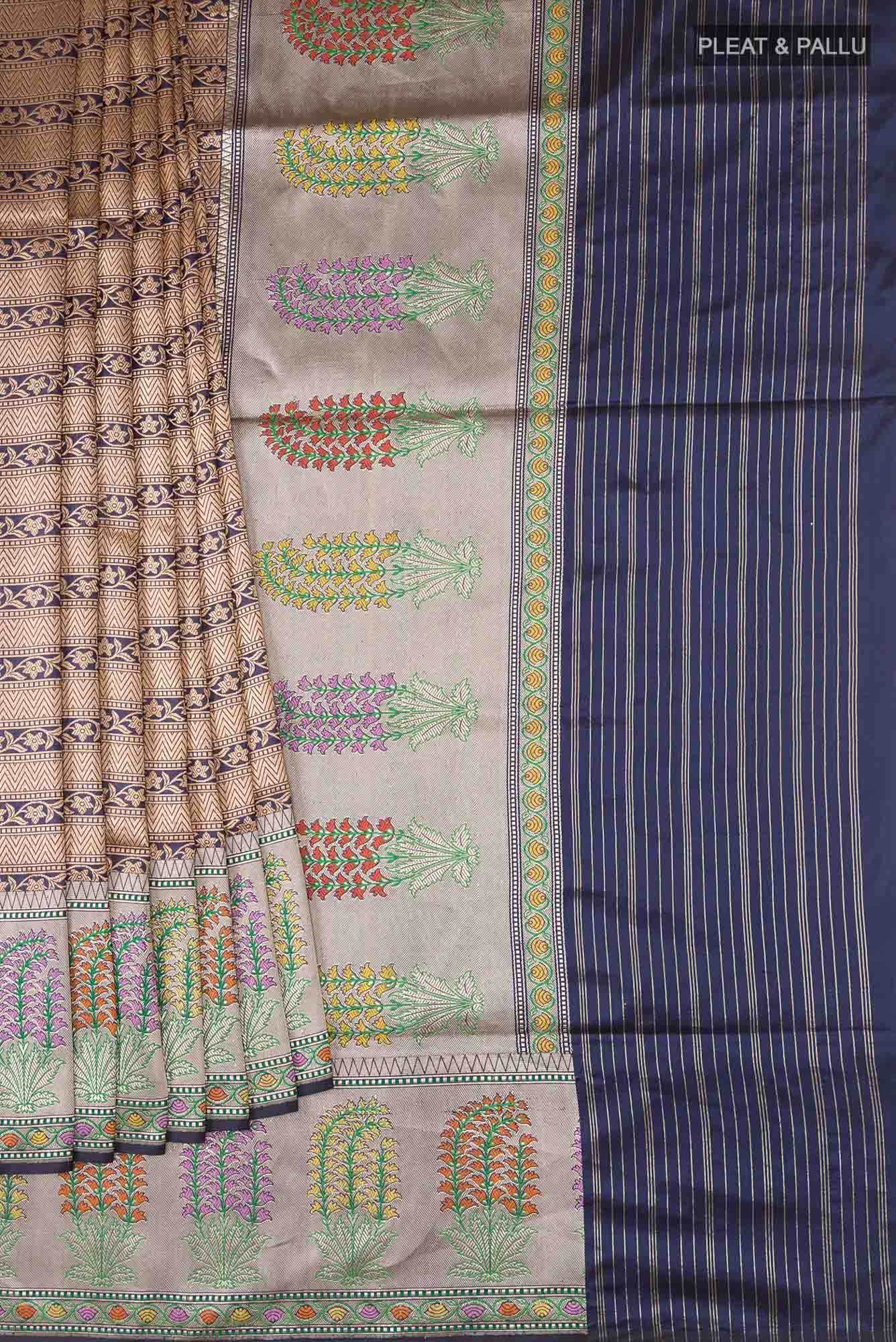 Pure Silk Pure Zari Navy Blue Banarasi Saree