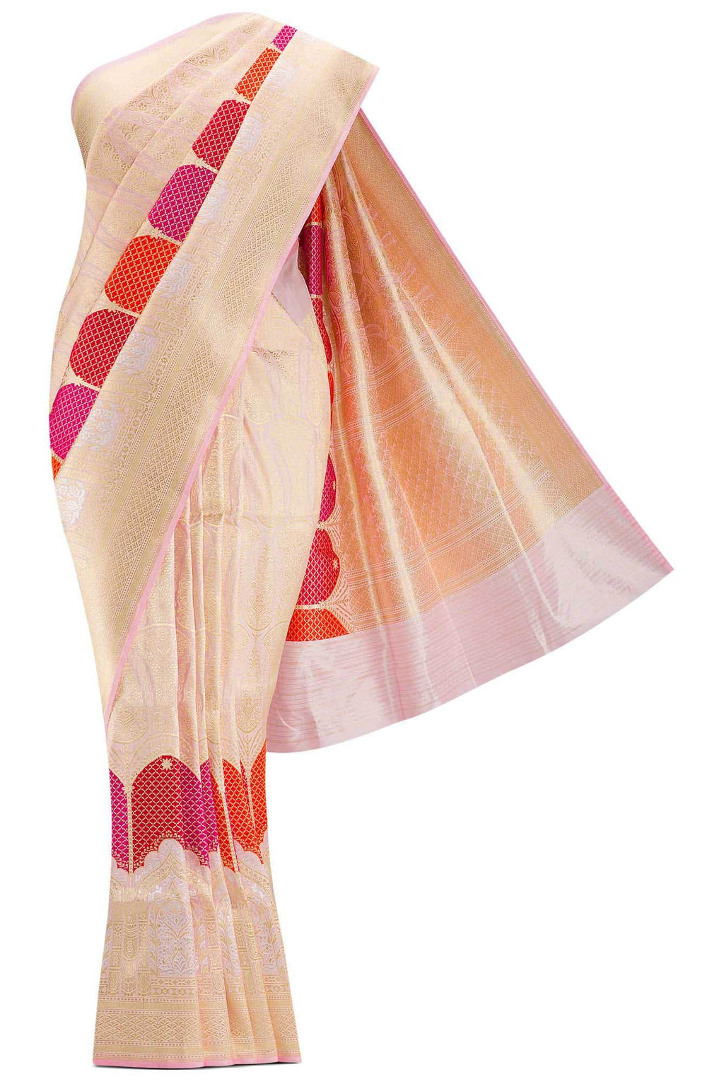 Pure Silk Pure Zari Pink Dual Tone Banarasi Saree