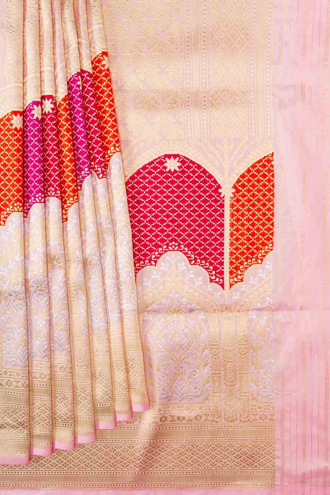 Pure Silk Pure Zari Pink Dual Tone Banarasi Saree