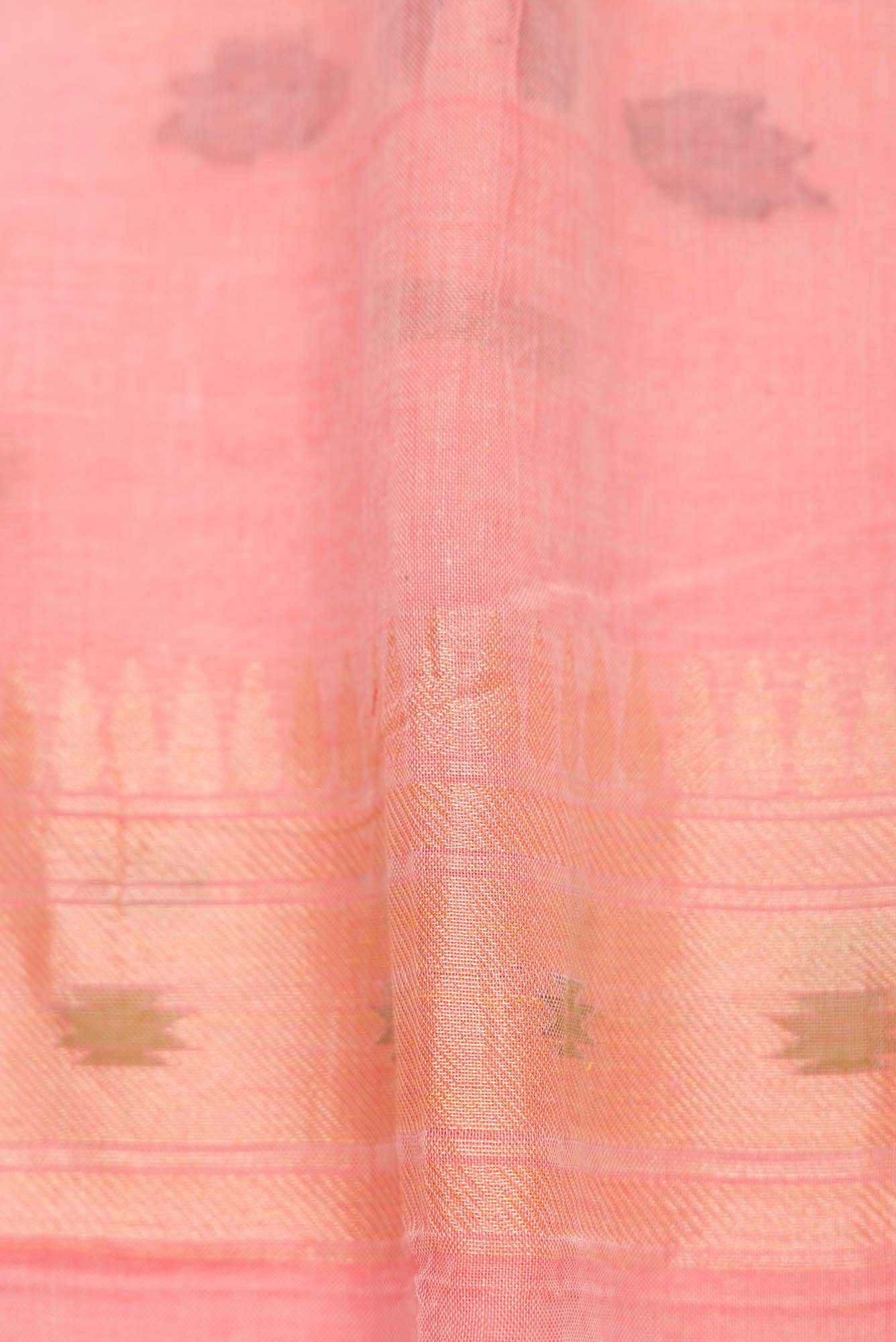 Pure Silk Pure Zari Peach Dual Tone Linen Saree