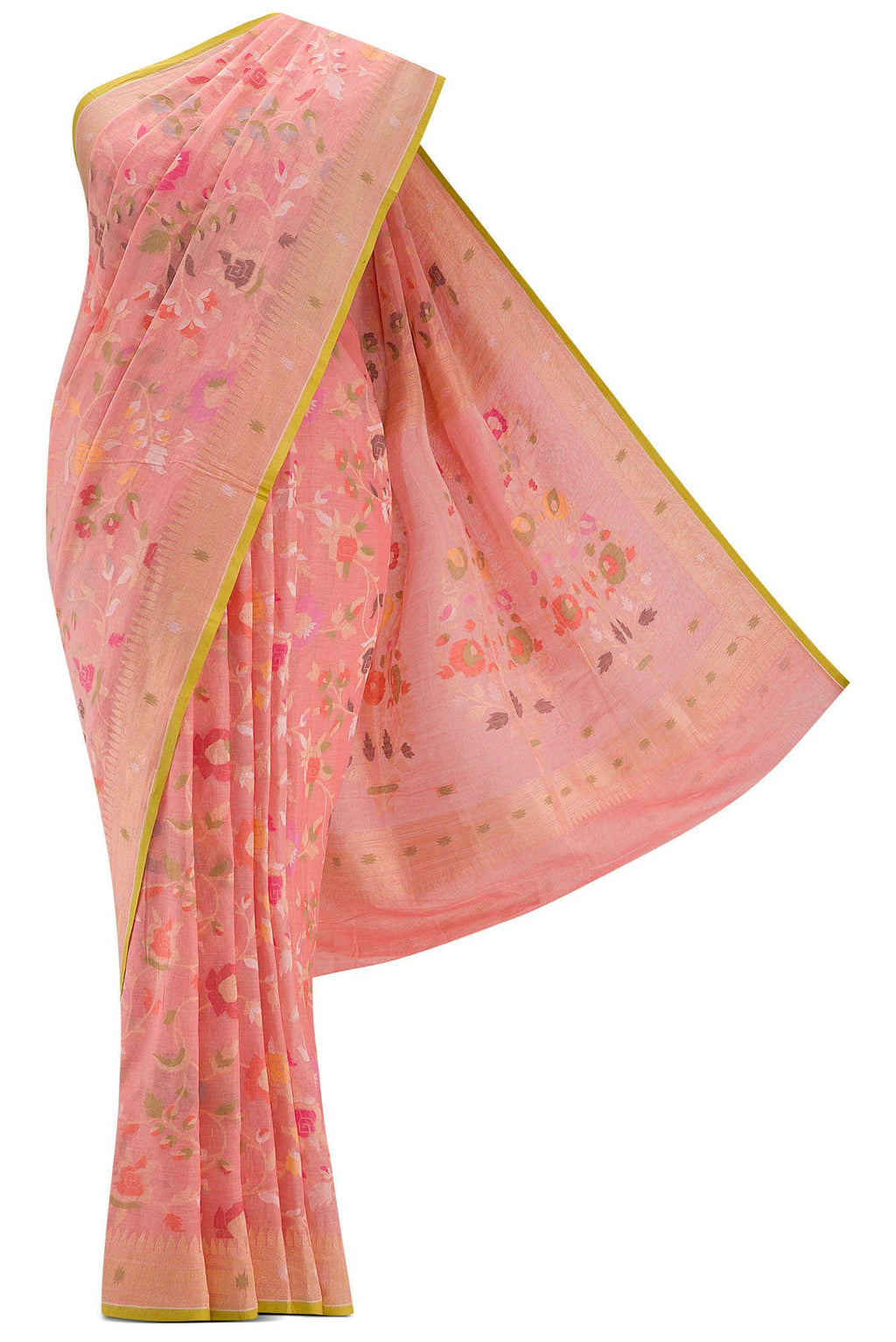 Pure Silk Pure Zari Peach Dual Tone Linen Saree
