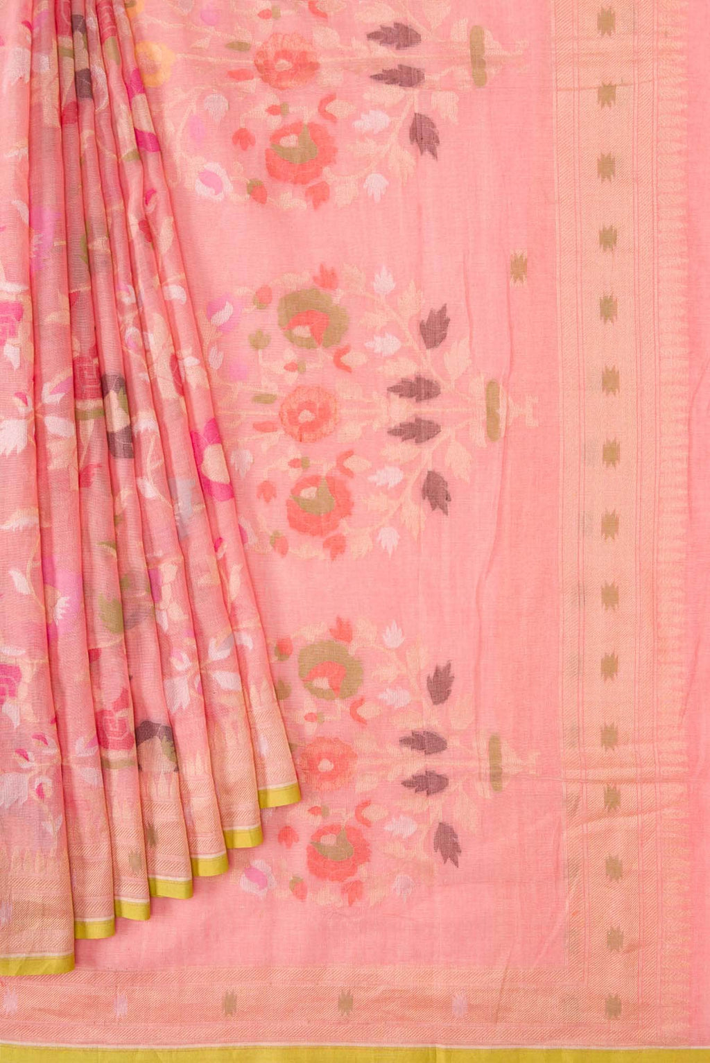 Pure Silk Pure Zari Peach Dual Tone Linen Saree