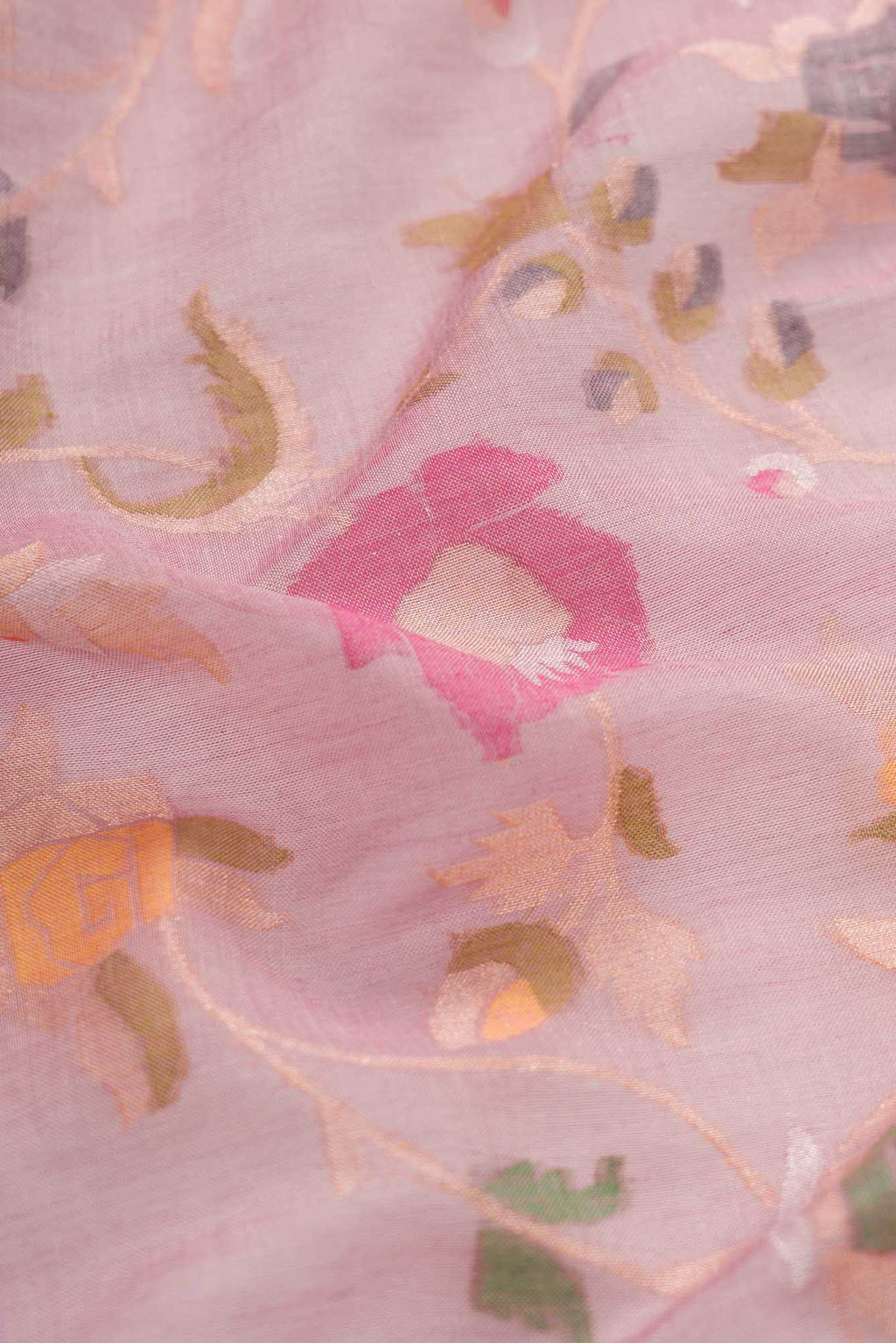 Pure Silk Pure Zari Pink Dual Tone Banarasi Cotton Saree