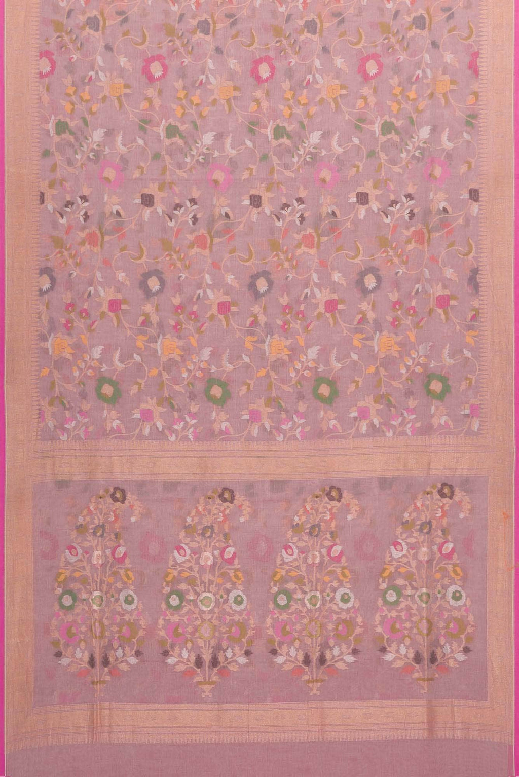 Pure Silk Pure Zari Pink Dual Tone Banarasi Cotton Saree