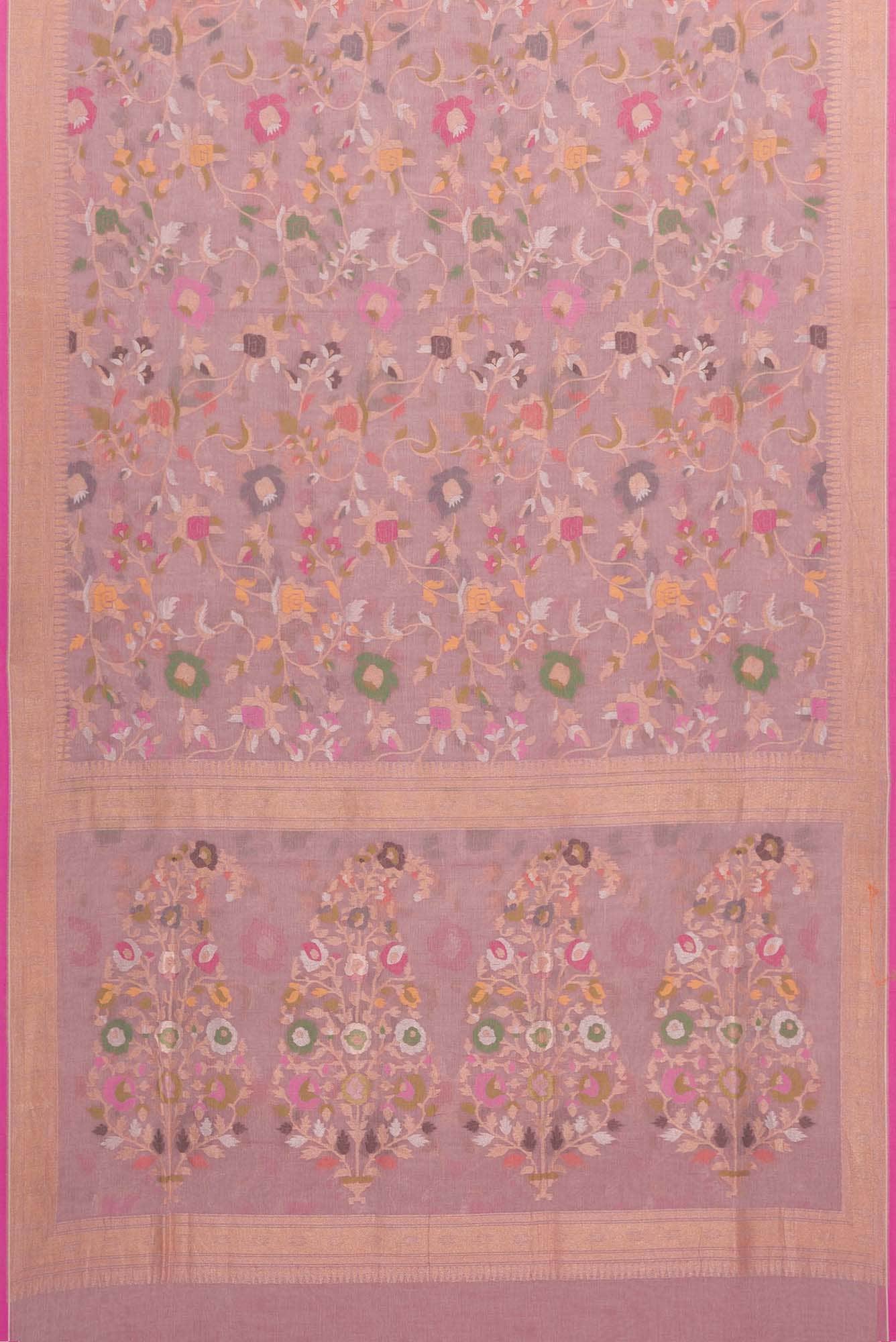 Pure Silk Pure Zari Pink Dual Tone Banarasi Cotton Saree