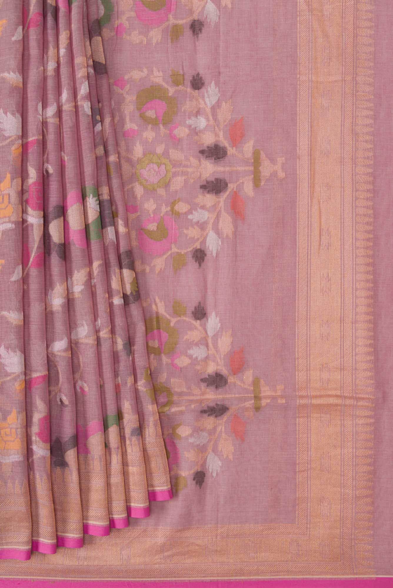 Pure Silk Pure Zari Pink Dual Tone Banarasi Cotton Saree