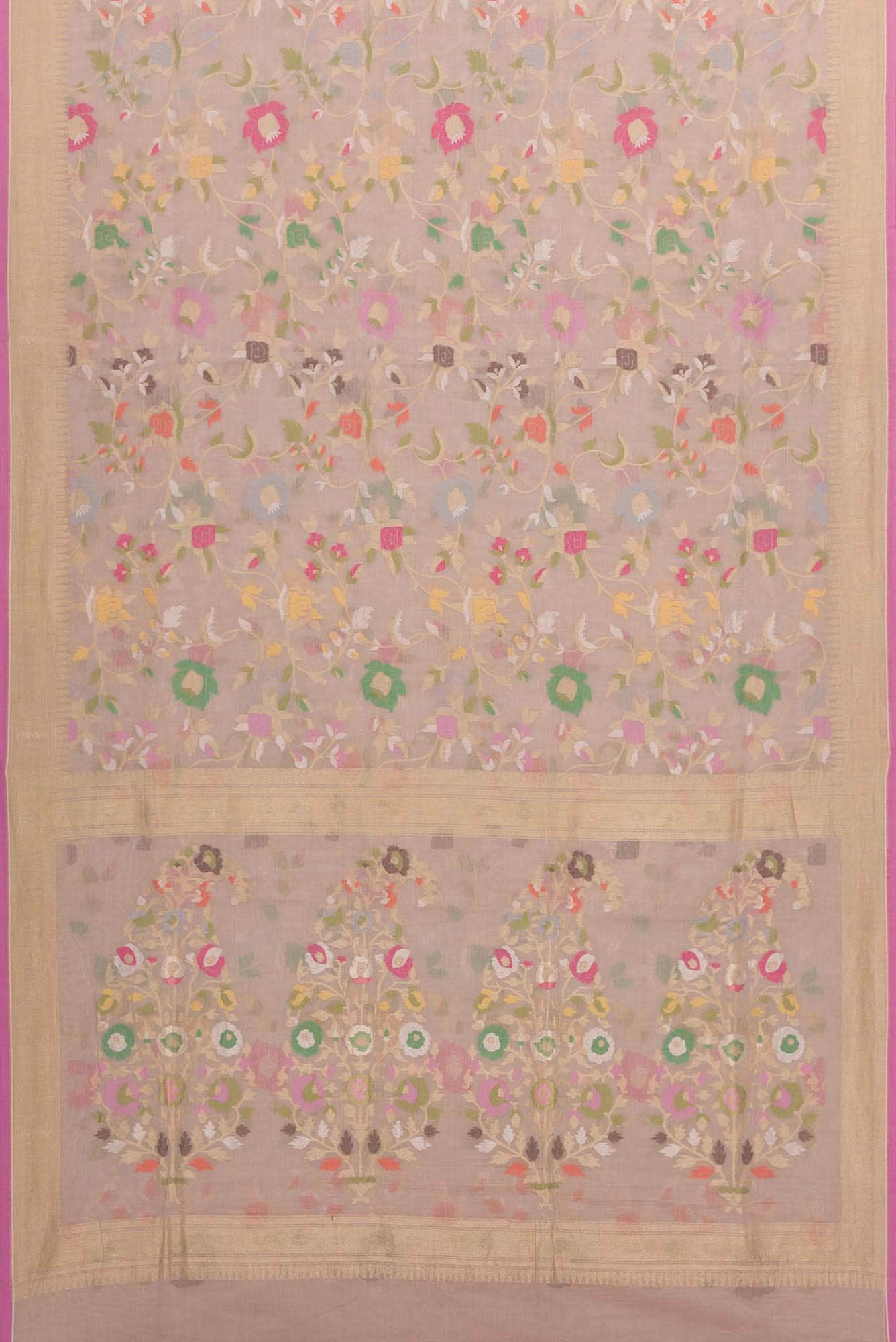 Pure Silk Pure Zari Rose pink Dual Tone Banarasi Cotton Saree