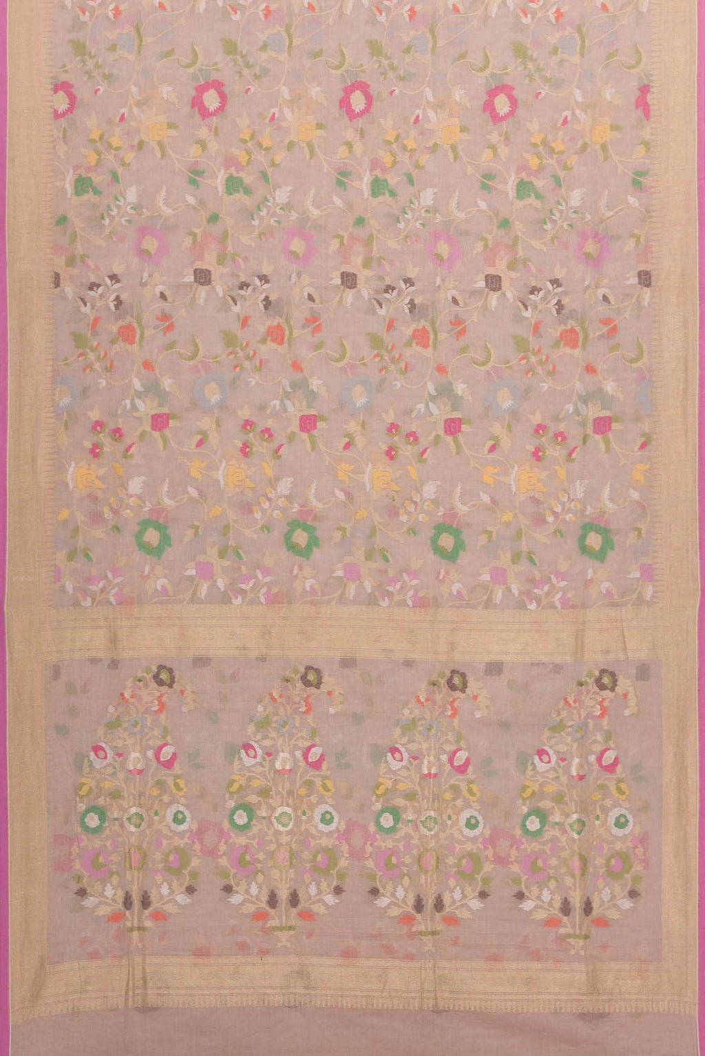 Pure Silk Pure Zari Rose pink Dual Tone Banarasi Cotton Saree