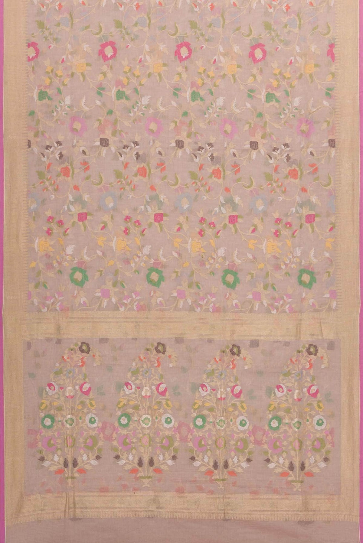 Pure Silk Pure Zari Rose pink Dual Tone Banarasi Cotton Saree