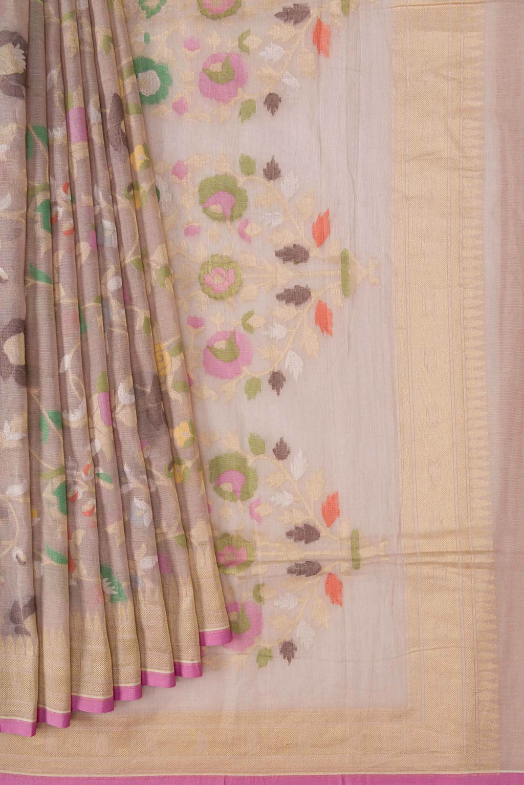 Pure Silk Pure Zari Rose pink Dual Tone Banarasi Cotton Saree
