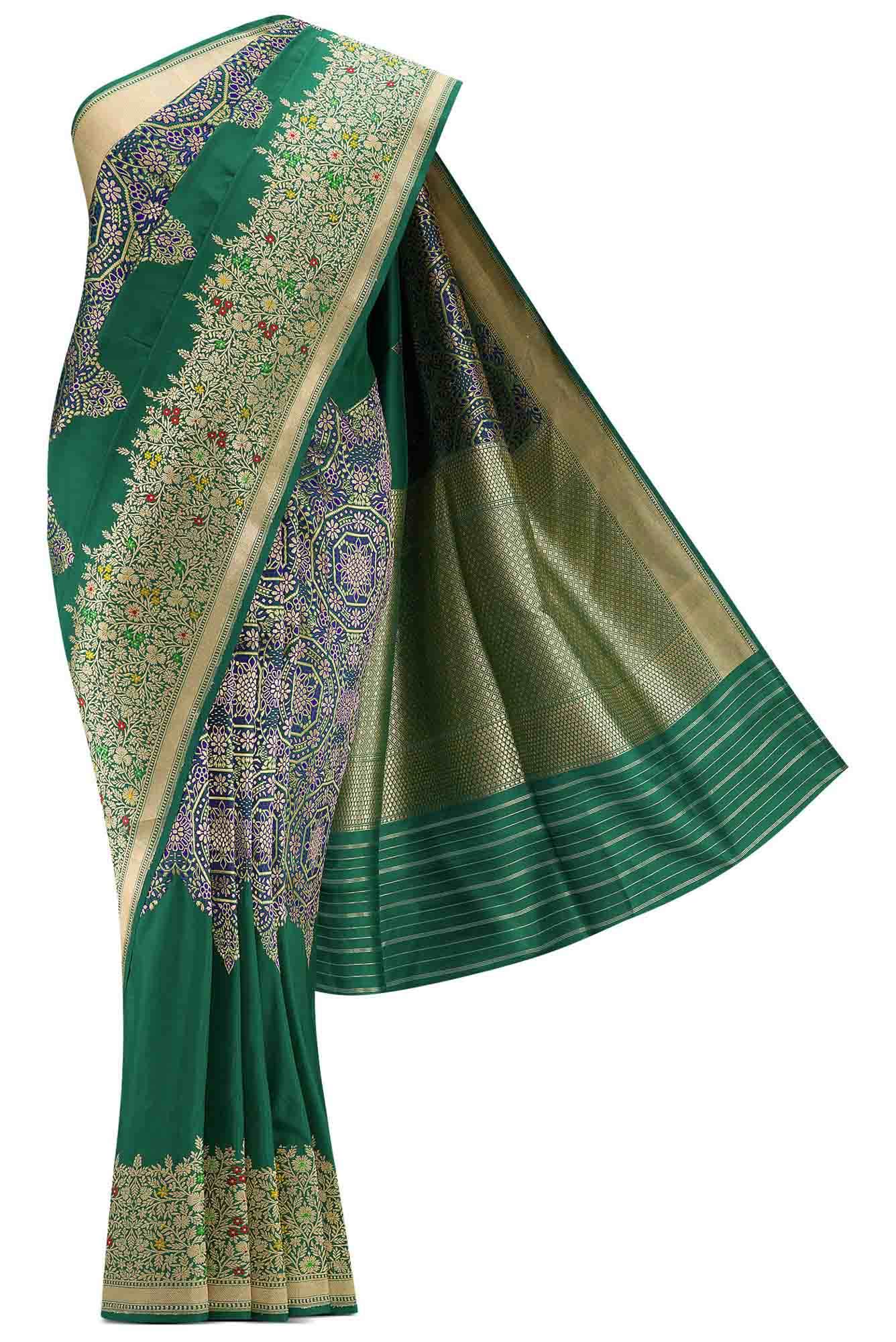 Pure Silk Pure Zari Green Dual Tone Banarasi Saree