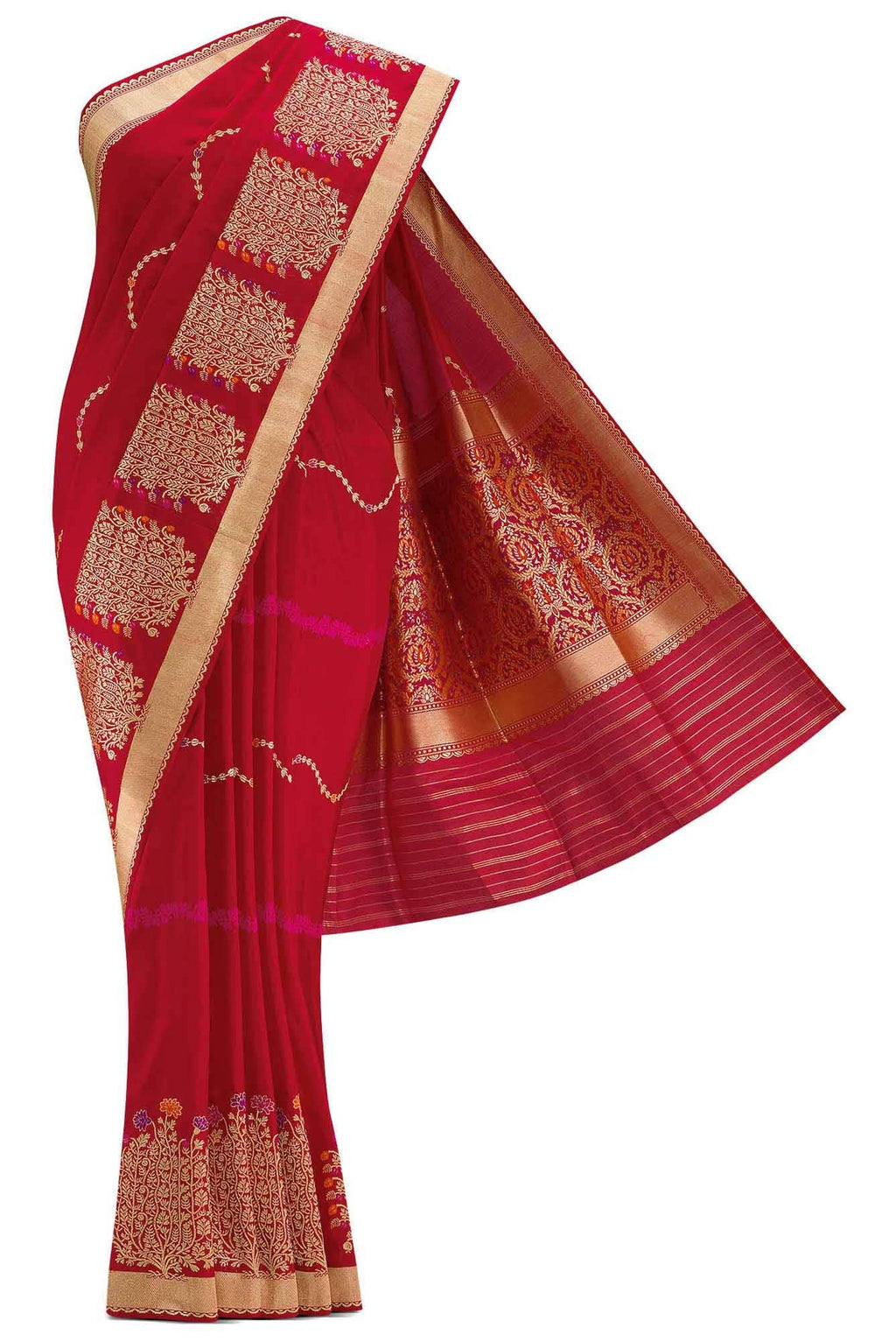 Pure Silk Pure Zari Red Dual Tone Banarasi Saree