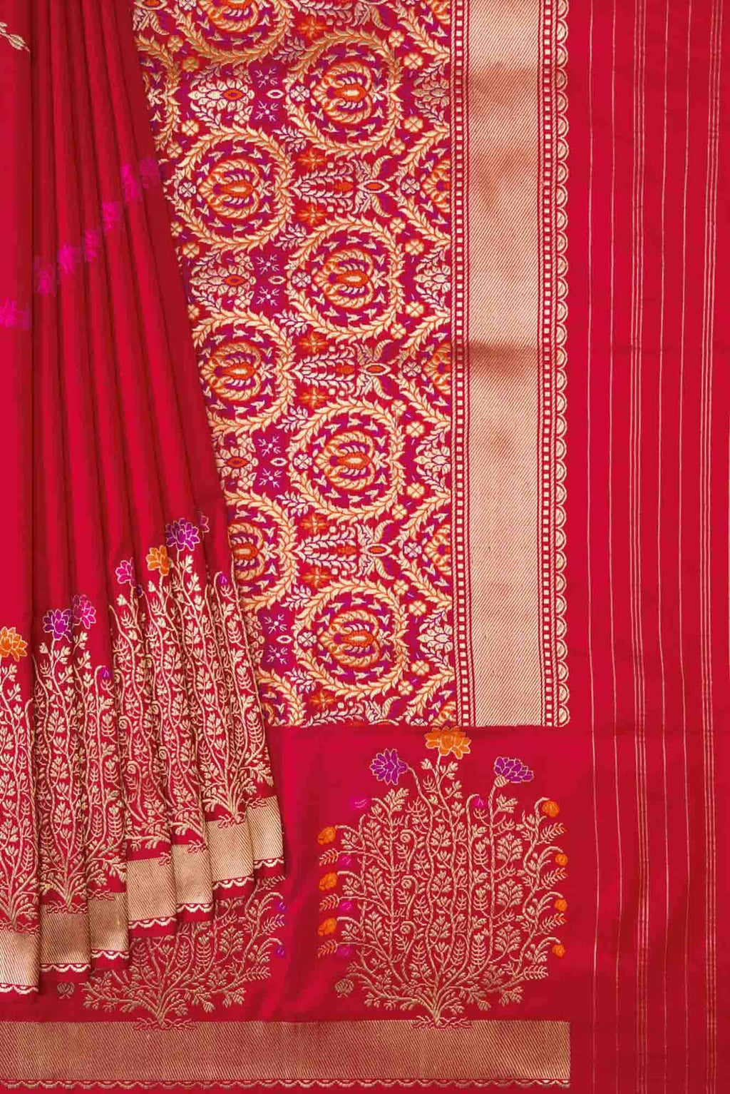 Pure Silk Pure Zari Red Dual Tone Banarasi Saree
