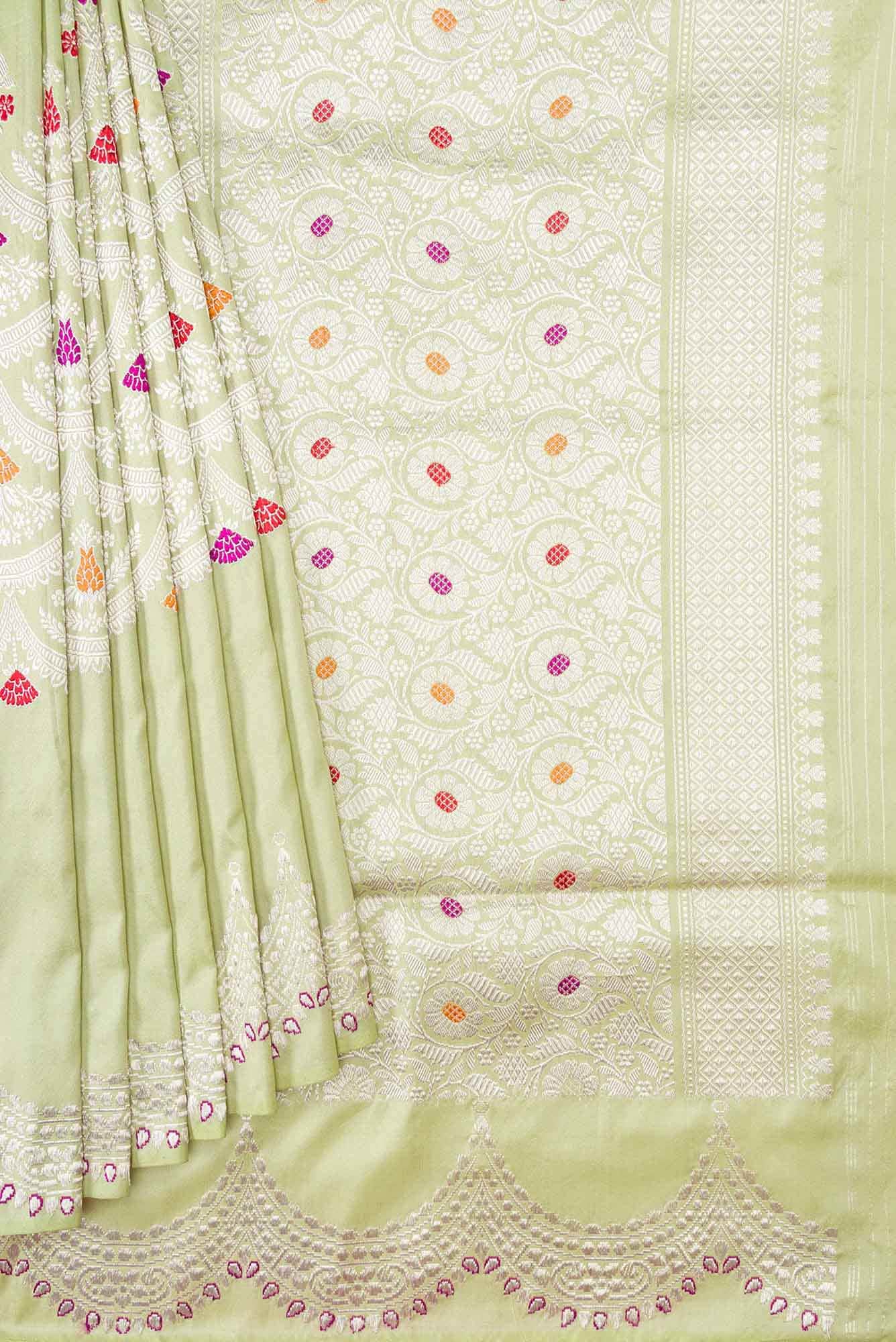 Pista Green Dual Tone Banarasi Silk Saree
