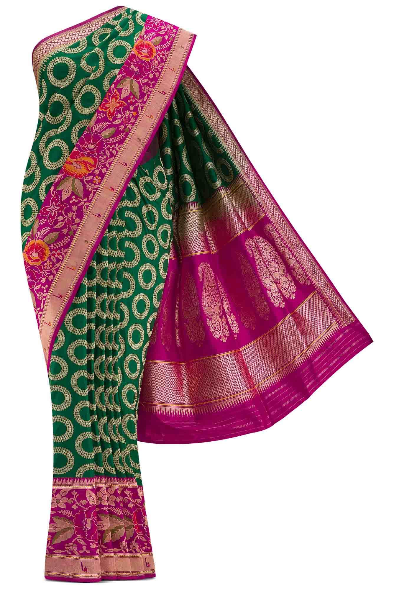 Pure Silk Pure Zari Green Dual Tone Banarasi Saree