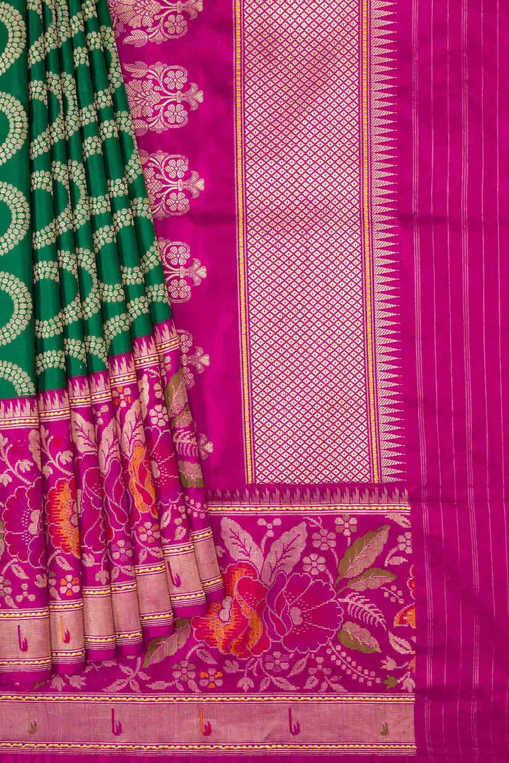 Pure Silk Pure Zari Green Dual Tone Banarasi Saree