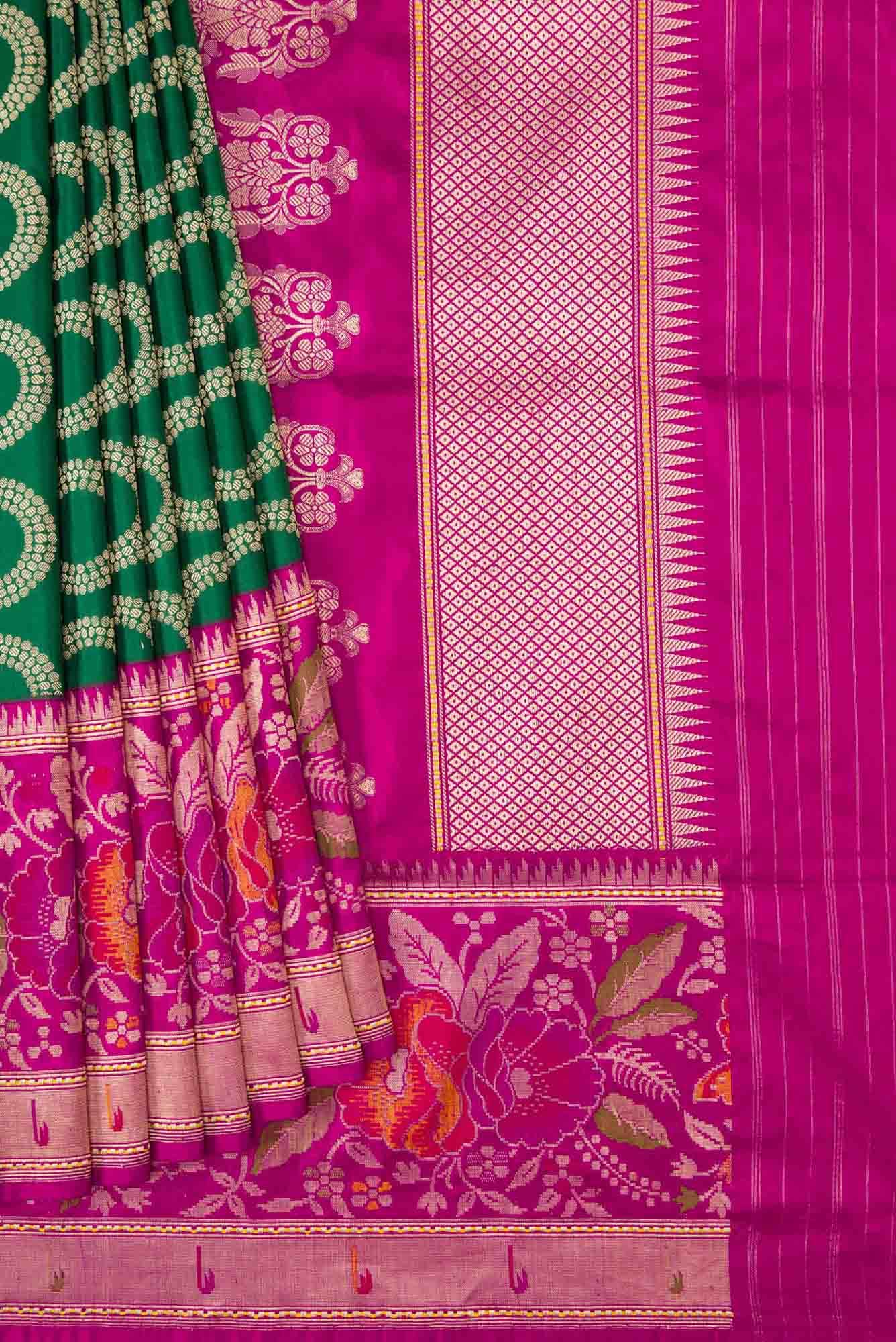 Pure Silk Pure Zari Green Dual Tone Banarasi Saree