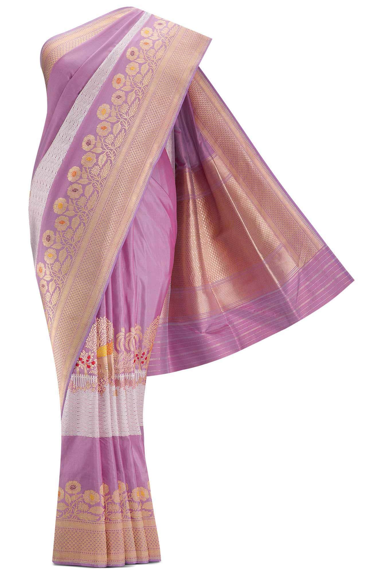 Pure Silk Pure Zari Lavender Dual Tone Banarasi Saree