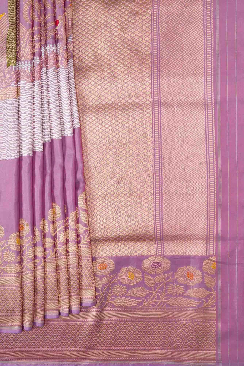 Pure Silk Pure Zari Lavender Dual Tone Banarasi Saree