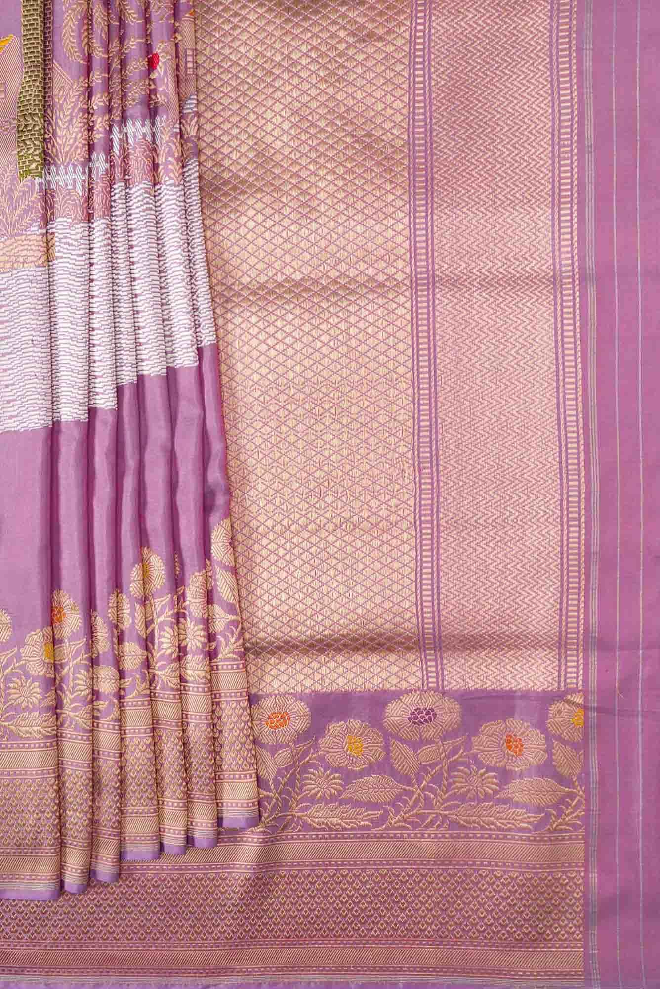Pure Silk Pure Zari Lavender Dual Tone Banarasi Saree